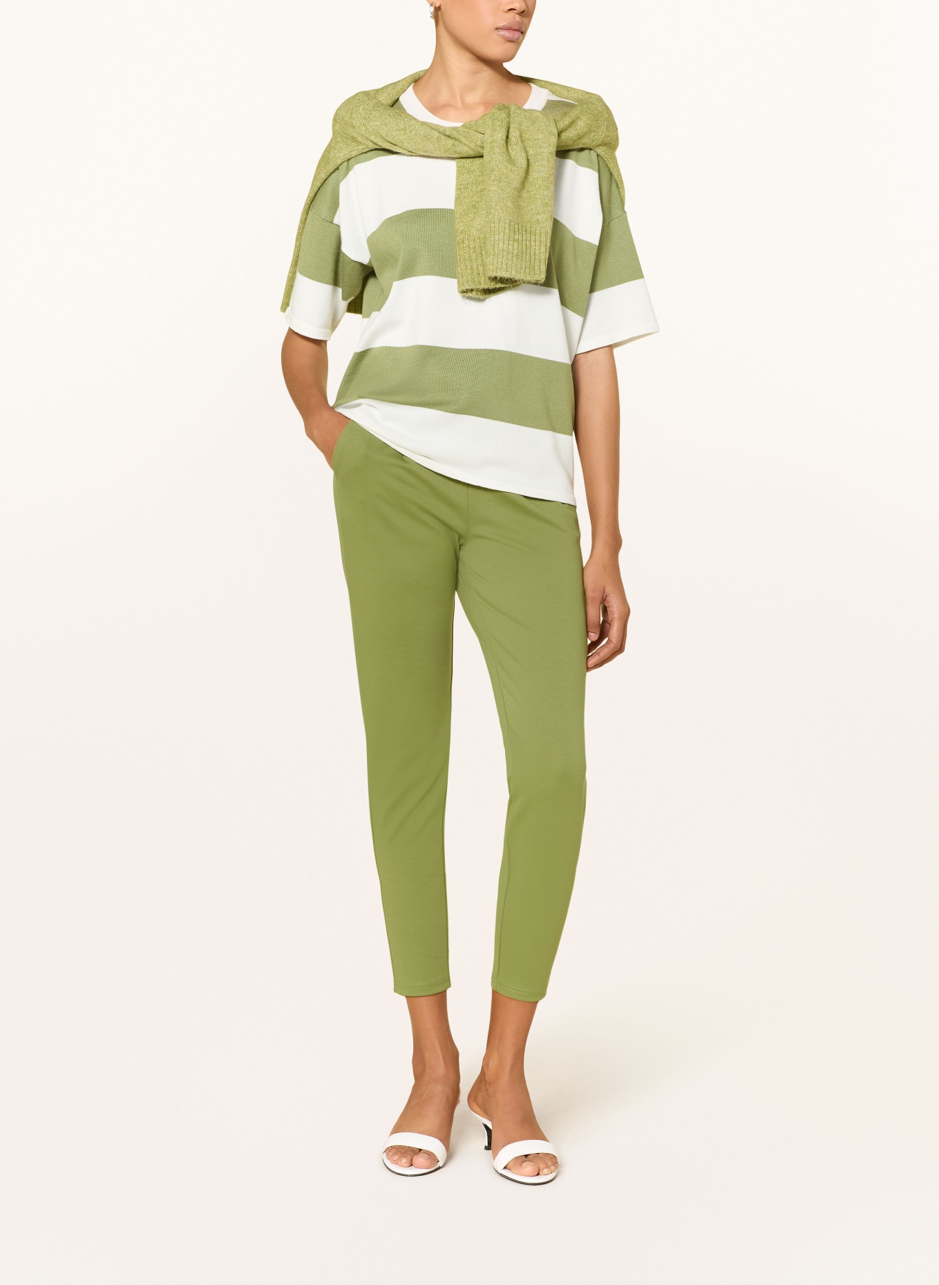 ICHI T-Shirt IHLULS: HELLGRÜN / WEISS