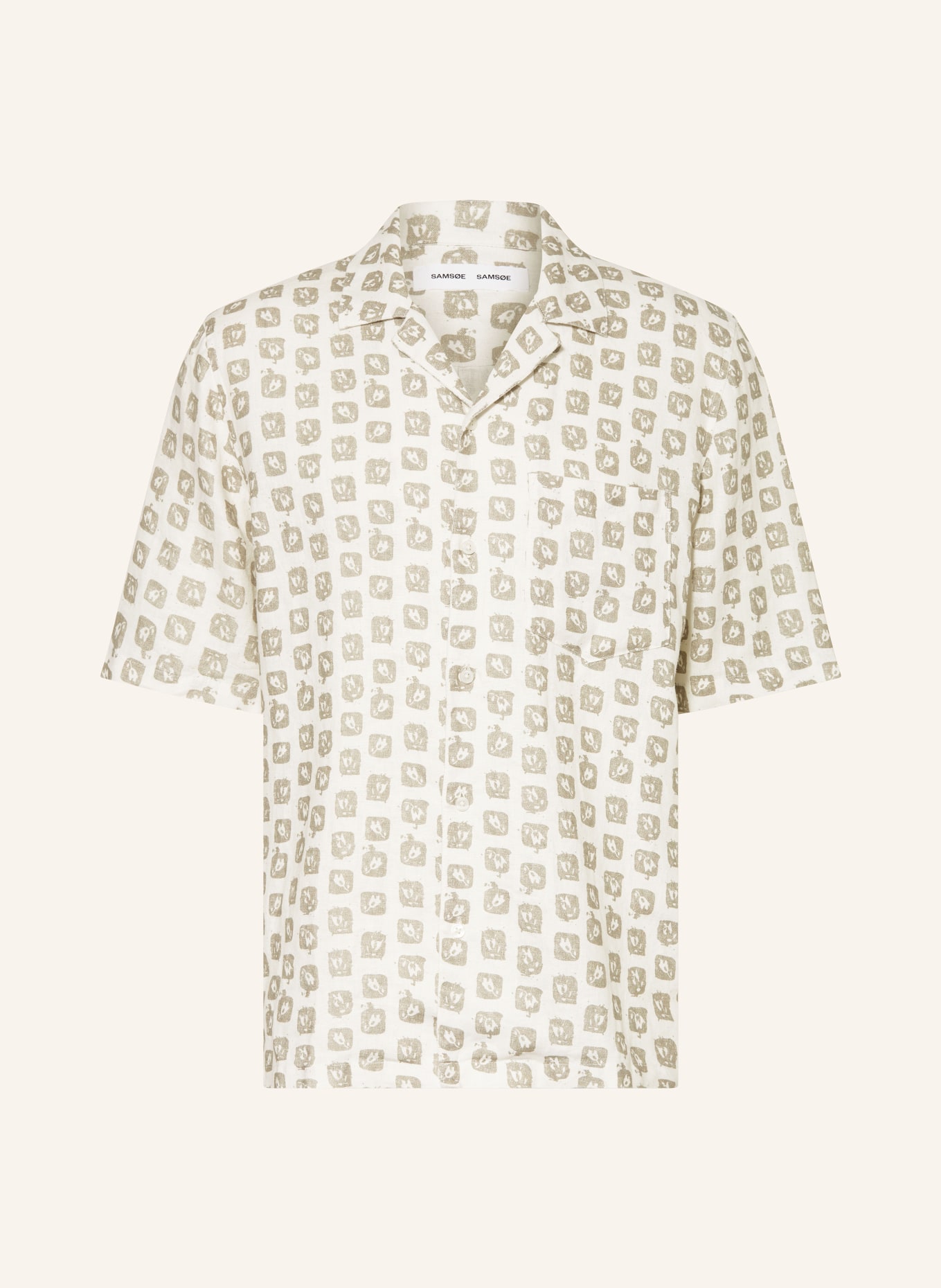 SAMSØE  SAMSØE OSCAR Comfort Fit linen resort shirt: ECRU / KHAKI