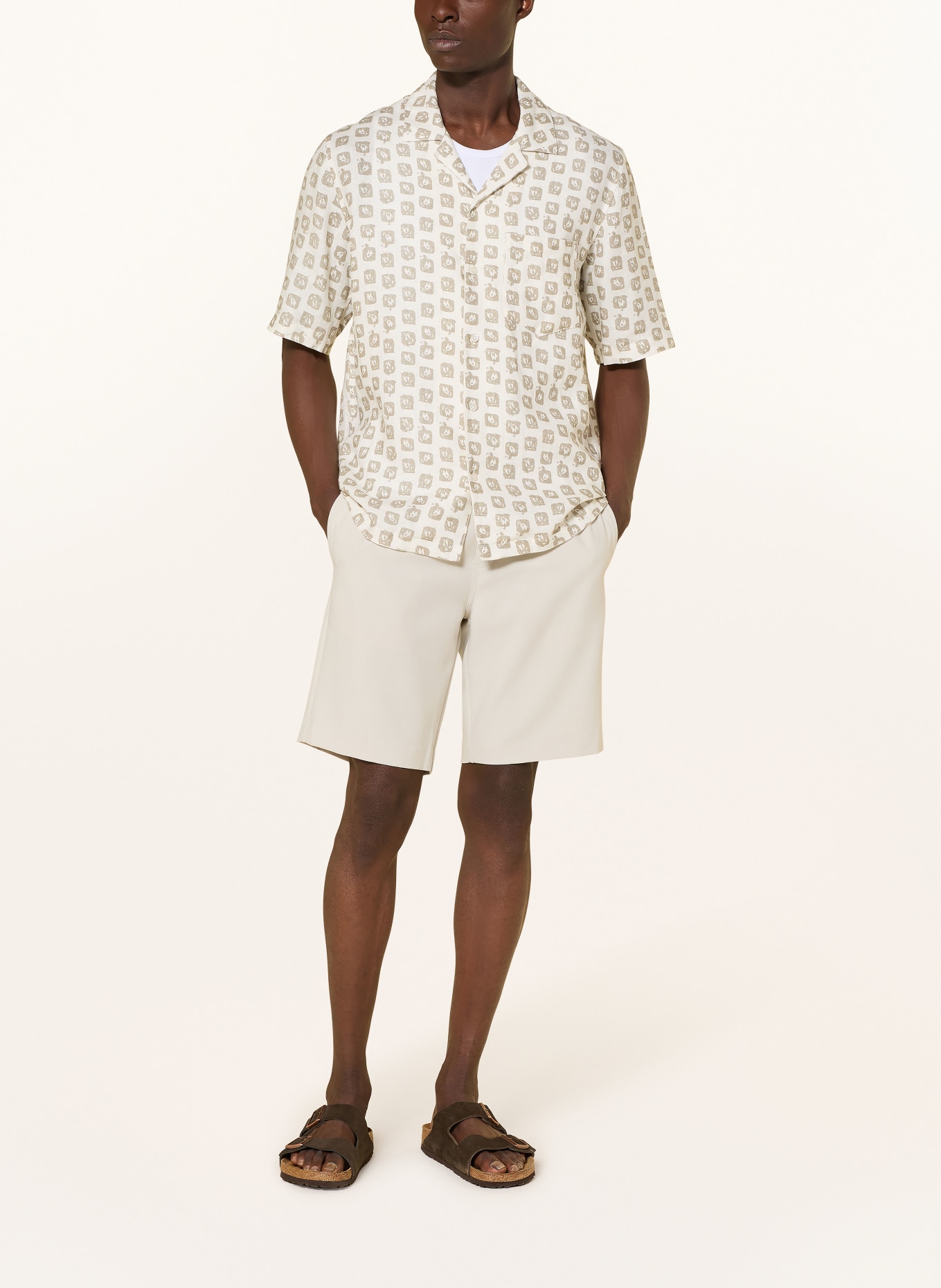 SAMSØE  SAMSØE OSCAR Comfort Fit linen resort shirt: ECRU / KHAKI
