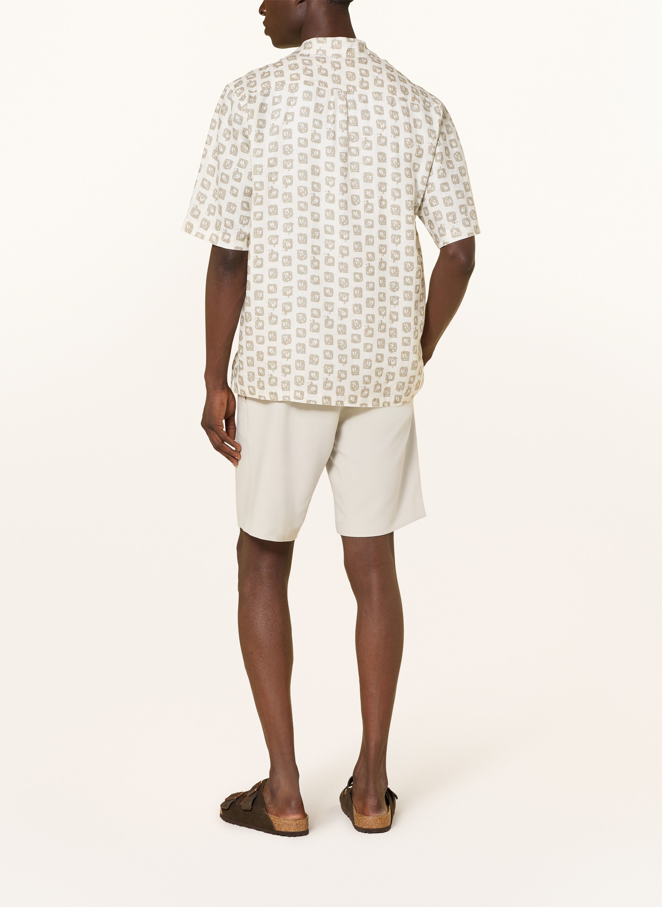 SAMSØE  SAMSØE OSCAR Comfort Fit linen resort shirt: ECRU / KHAKI