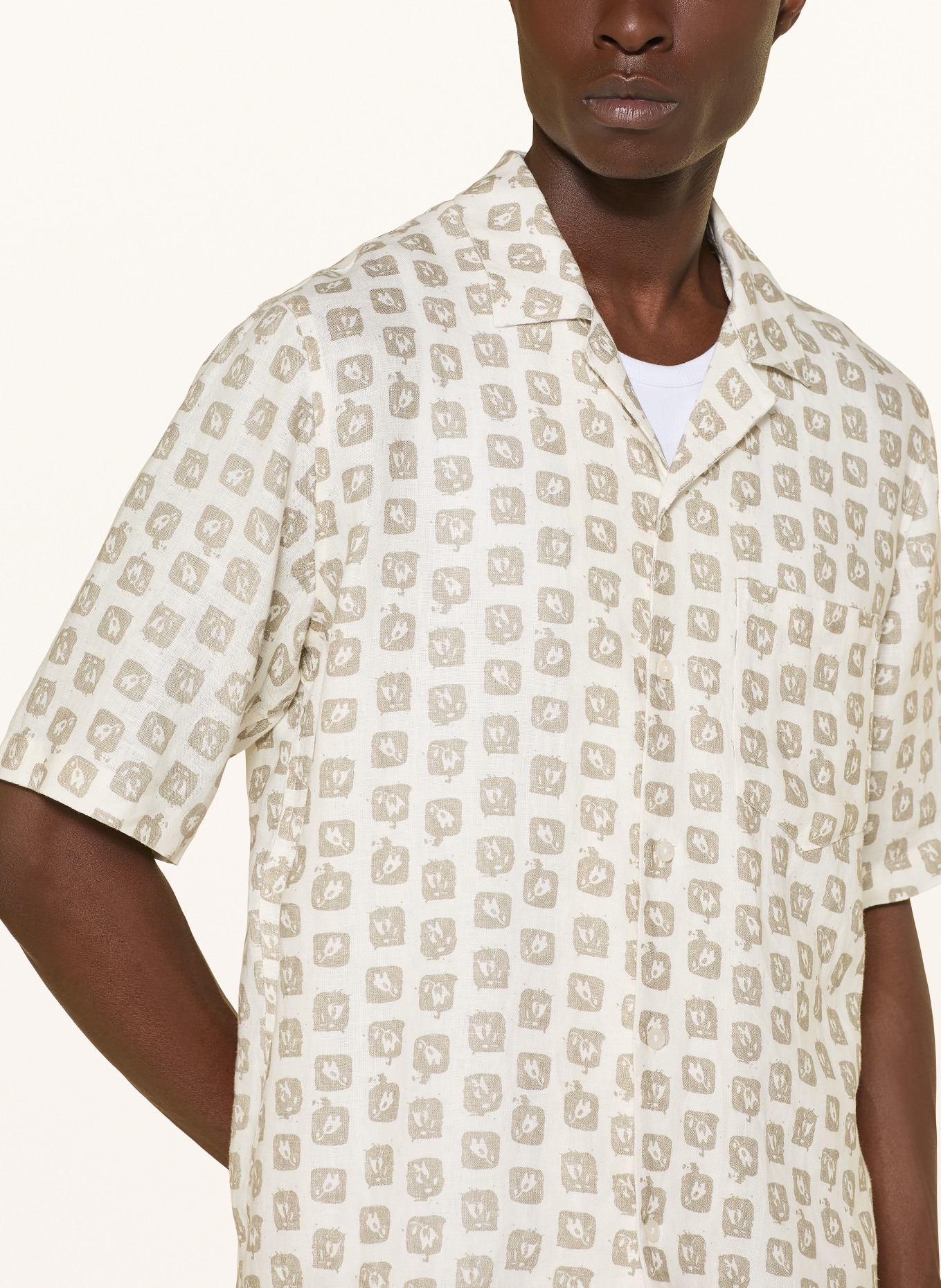 SAMSØE  SAMSØE OSCAR Comfort Fit linen resort shirt: ECRU / KHAKI