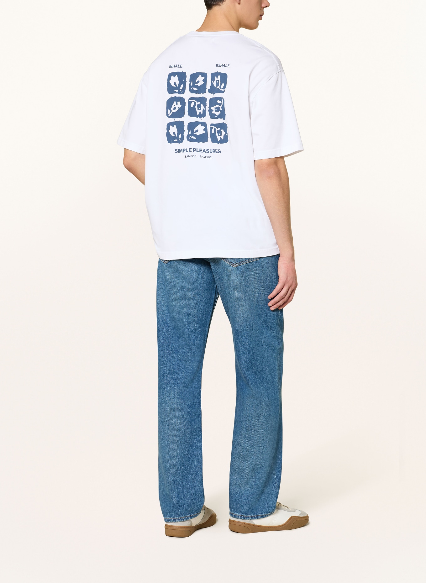 SAMSØE SAMSØE T-Shirt SACOHEN: WEISS / DUNKELBLAU