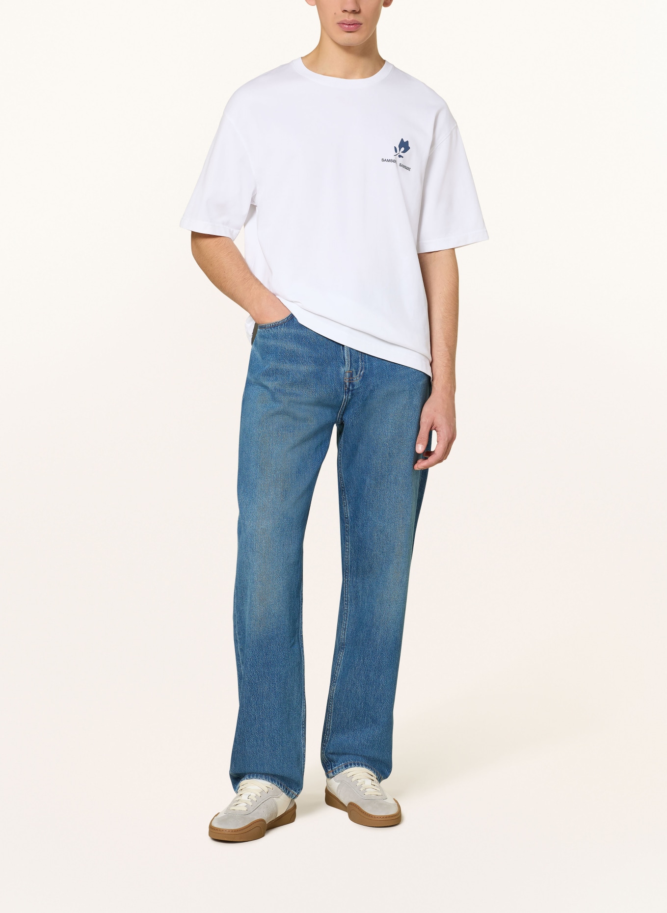 SAMSØE SAMSØE T-Shirt SACOHEN: WEISS / DUNKELBLAU