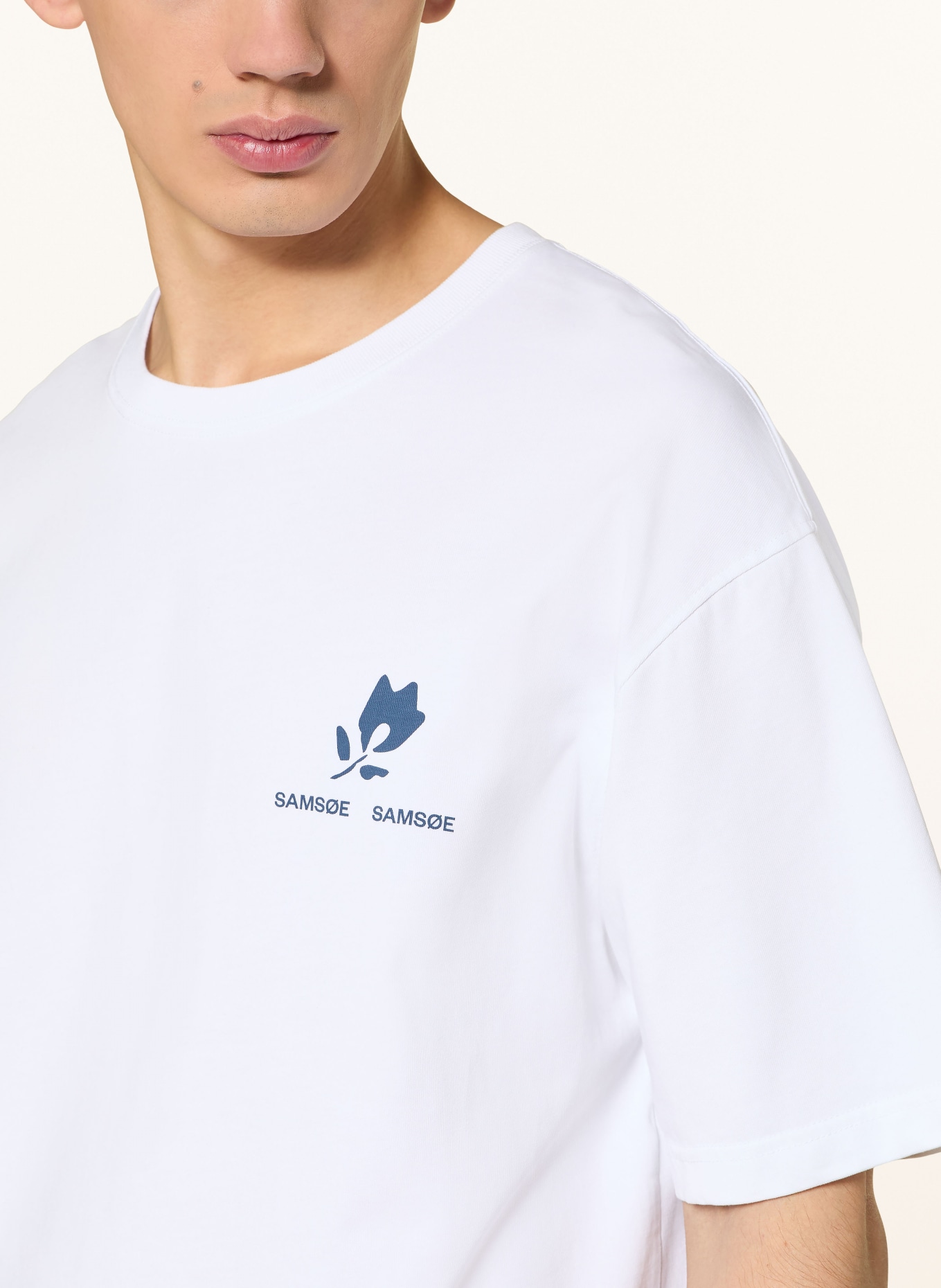 SAMSØE SAMSØE T-Shirt SACOHEN: WEISS / DUNKELBLAU