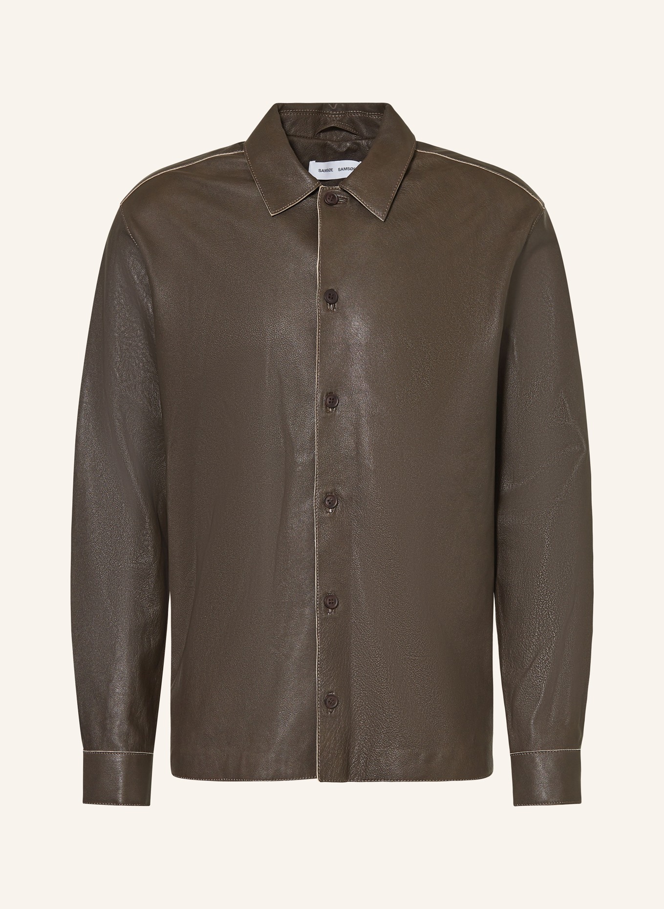 SAMSØE  SAMSØE Kožená bunda SADAMON: TMAVĚ HNĚDÁ