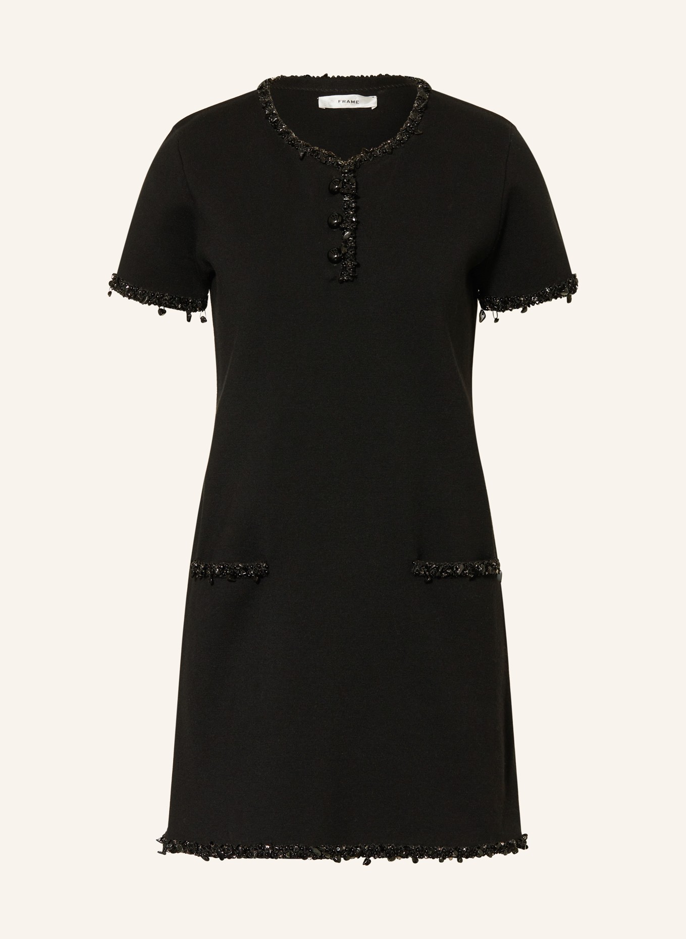 FRAME Etuikleid THE BEADED TRIM DRESS mit Schmucksteinen: SCHWARZ