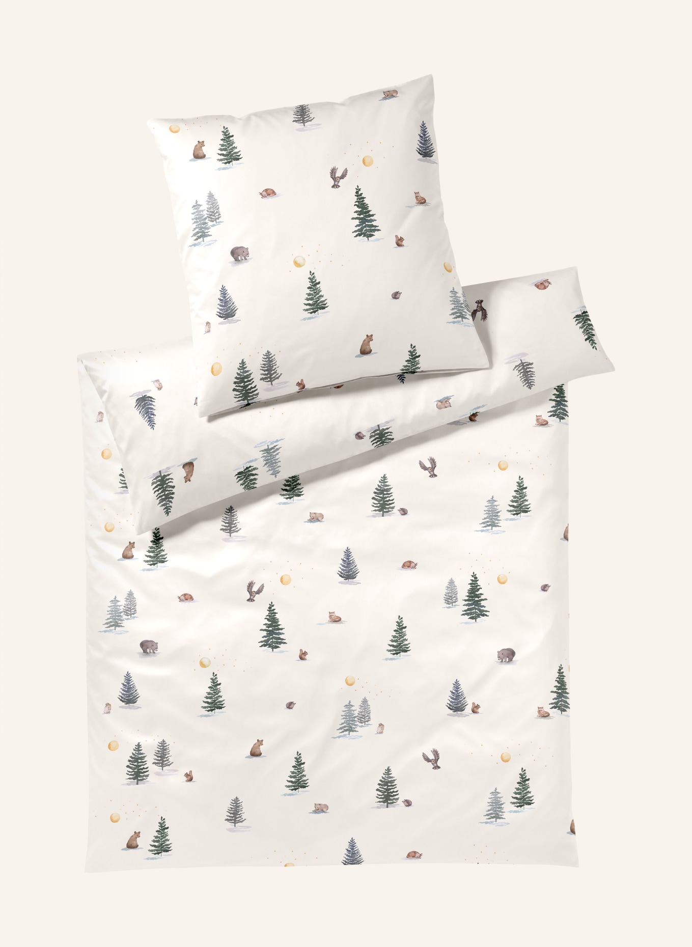 elegante Bettwäsche WINTERWALD JERSEY: CREME / BRAUN / GRÜN