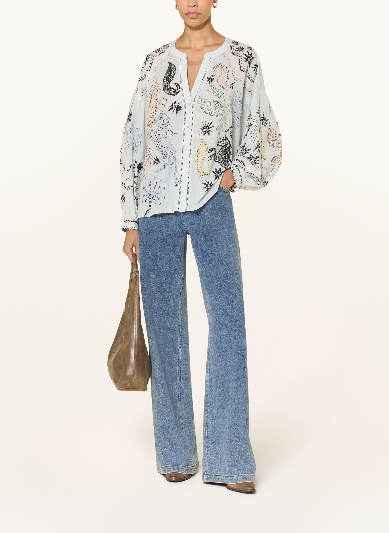 IVI collection Bluse mit Glitzergarn: HELLBLAU / CREME / SCHWARZ