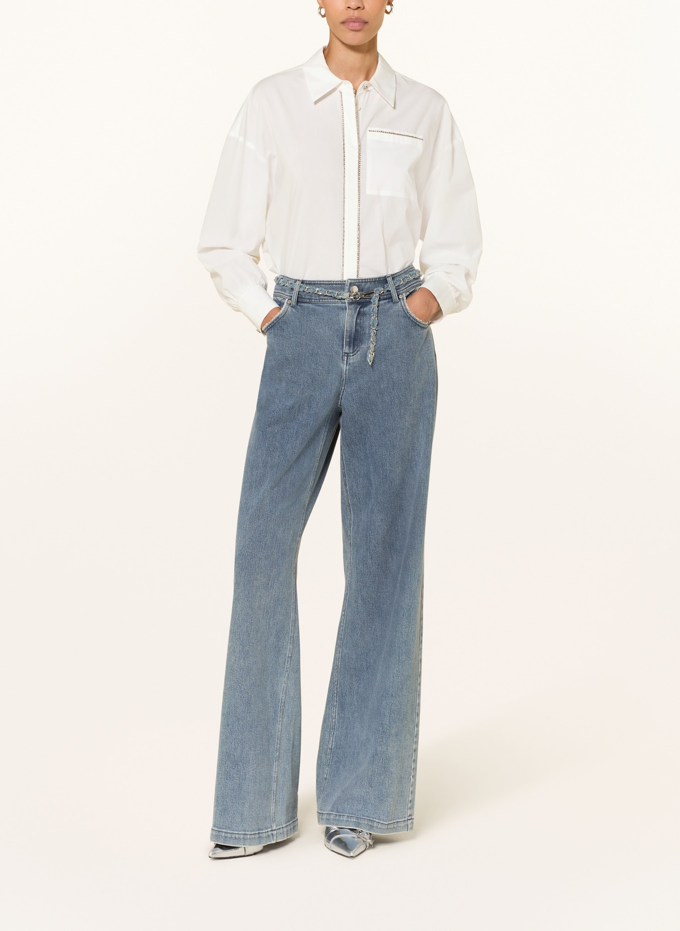 IVI collection Hemdbluse mit Schmucksteinen: WEISS