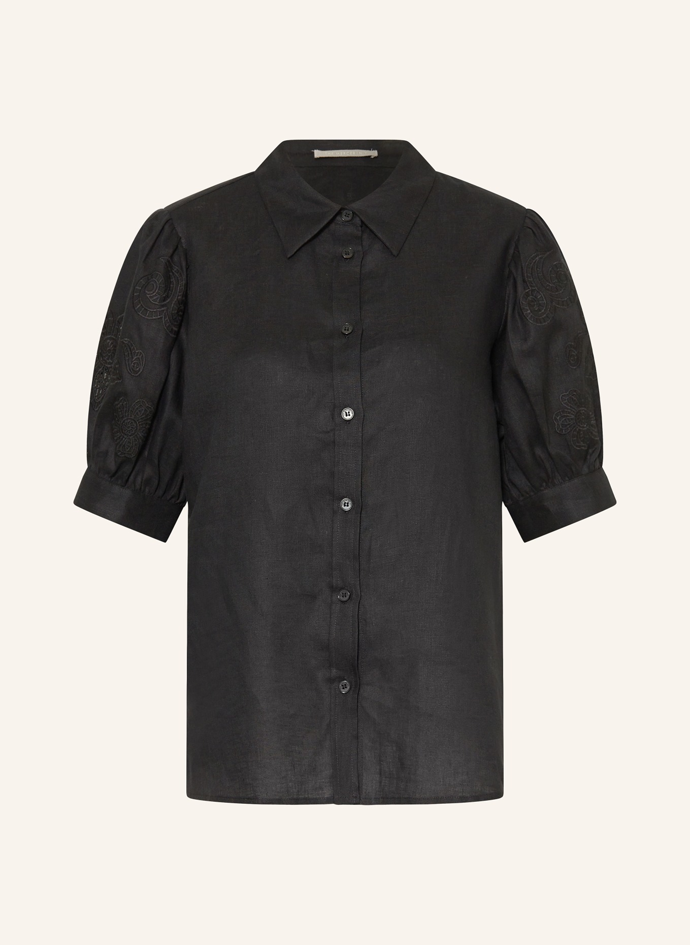 (THE MERCER) N.Y. Hemdbluse aus Leinen mit Lochspitze: SCHWARZ