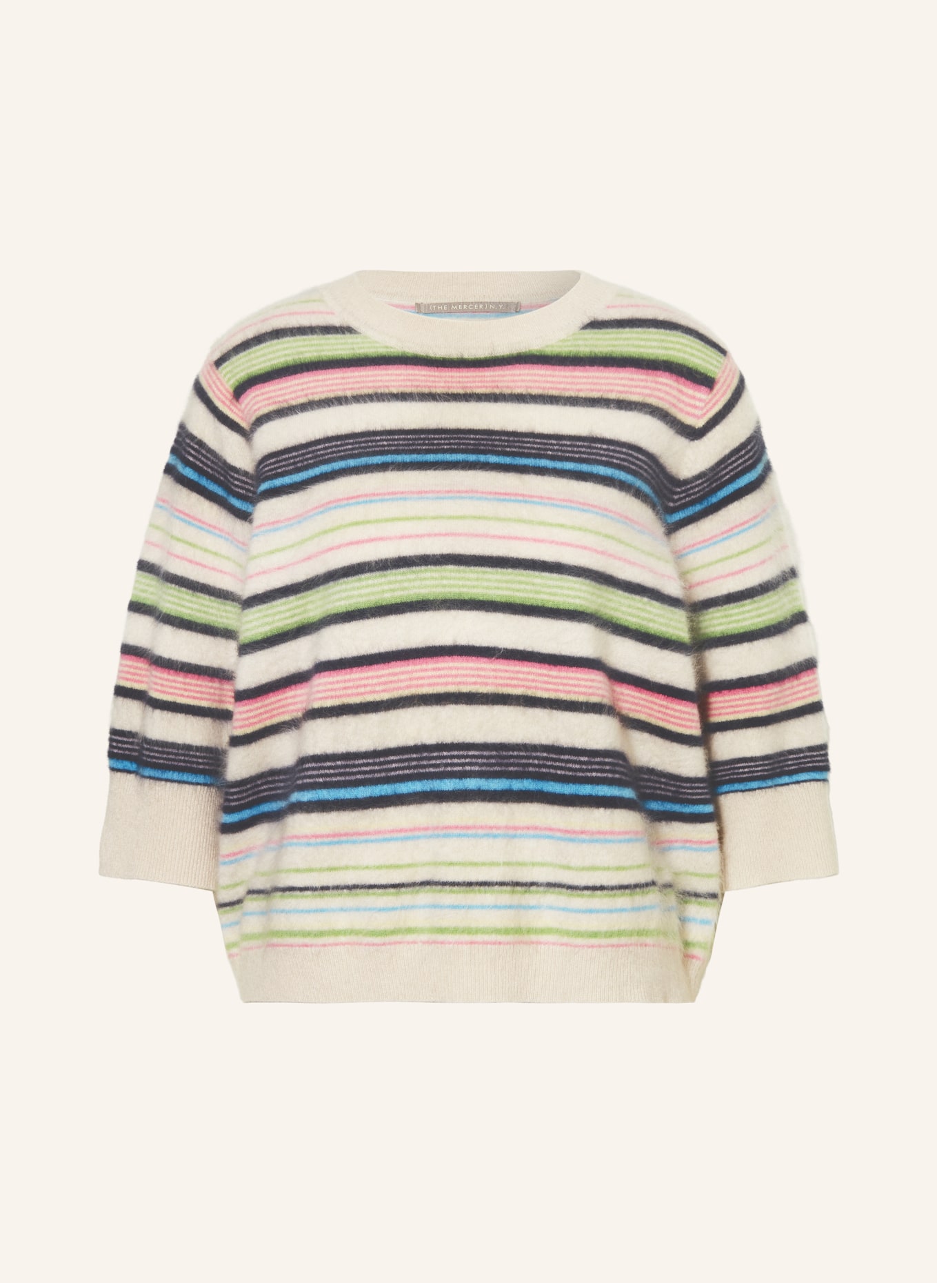 (THE MERCER) N.Y. Cashmere-Pullover mit 3/4-Arm: CREME / PINK / SCHWARZ