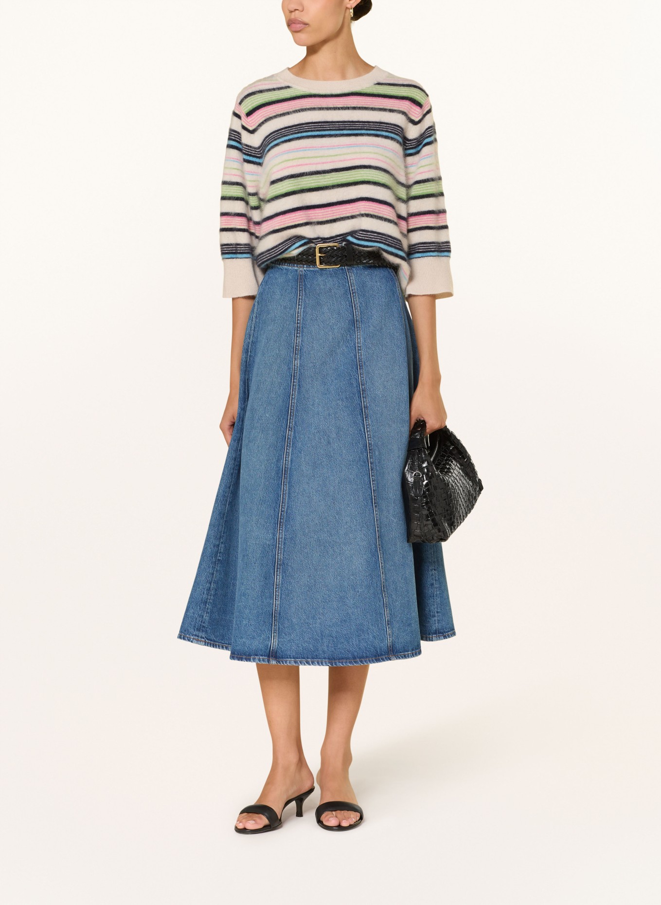 (THE MERCER) N.Y. Cashmere-Pullover mit 3/4-Arm: CREME / PINK / SCHWARZ