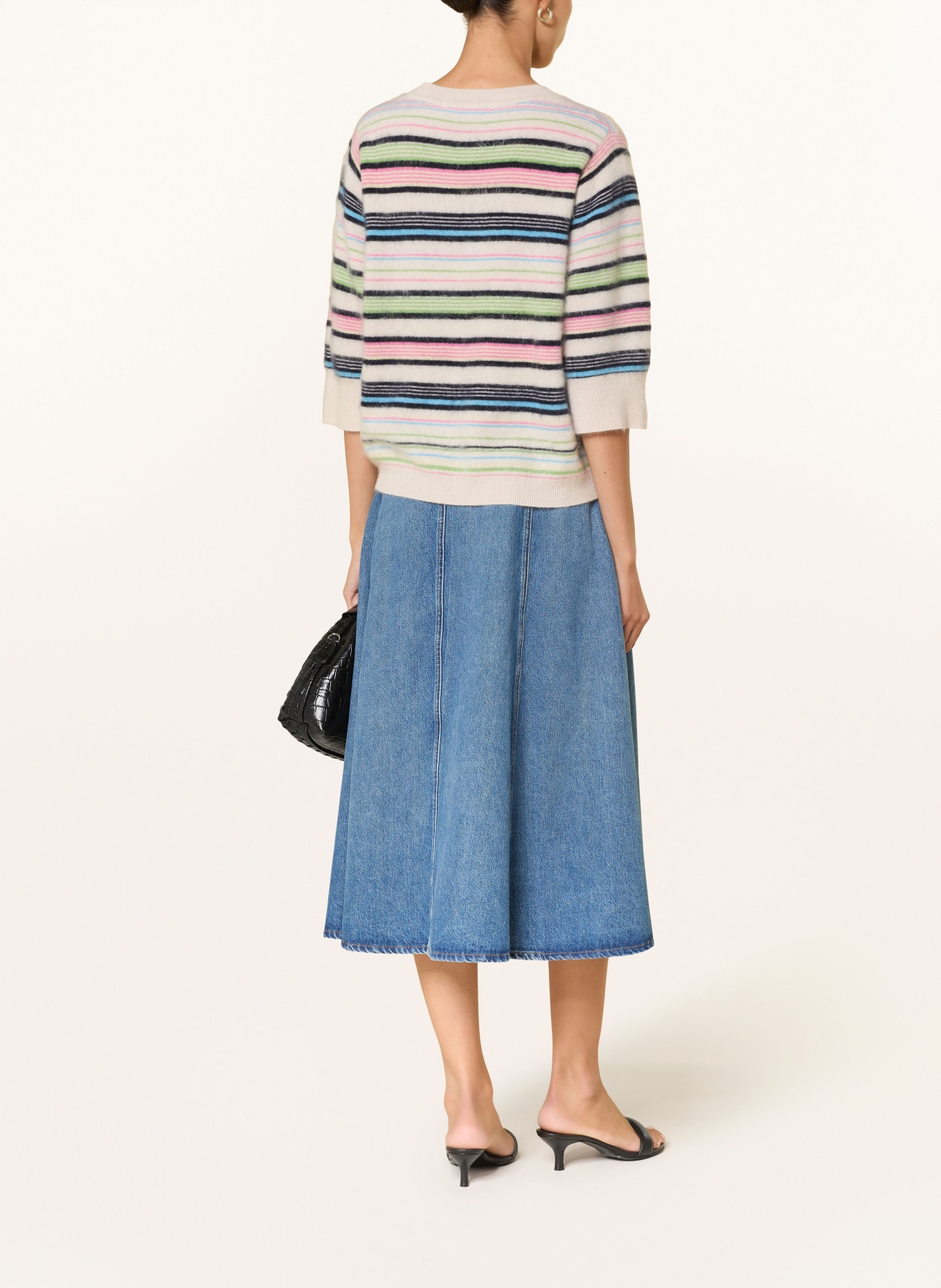 (THE MERCER) N.Y. Cashmere-Pullover mit 3/4-Arm: CREME / PINK / SCHWARZ