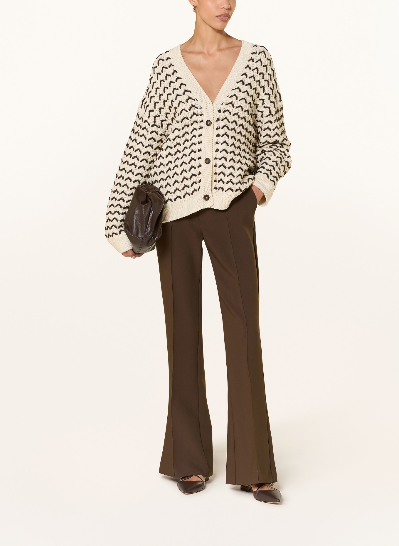 CLOSED cardigan: ECRU / DARK BROWN