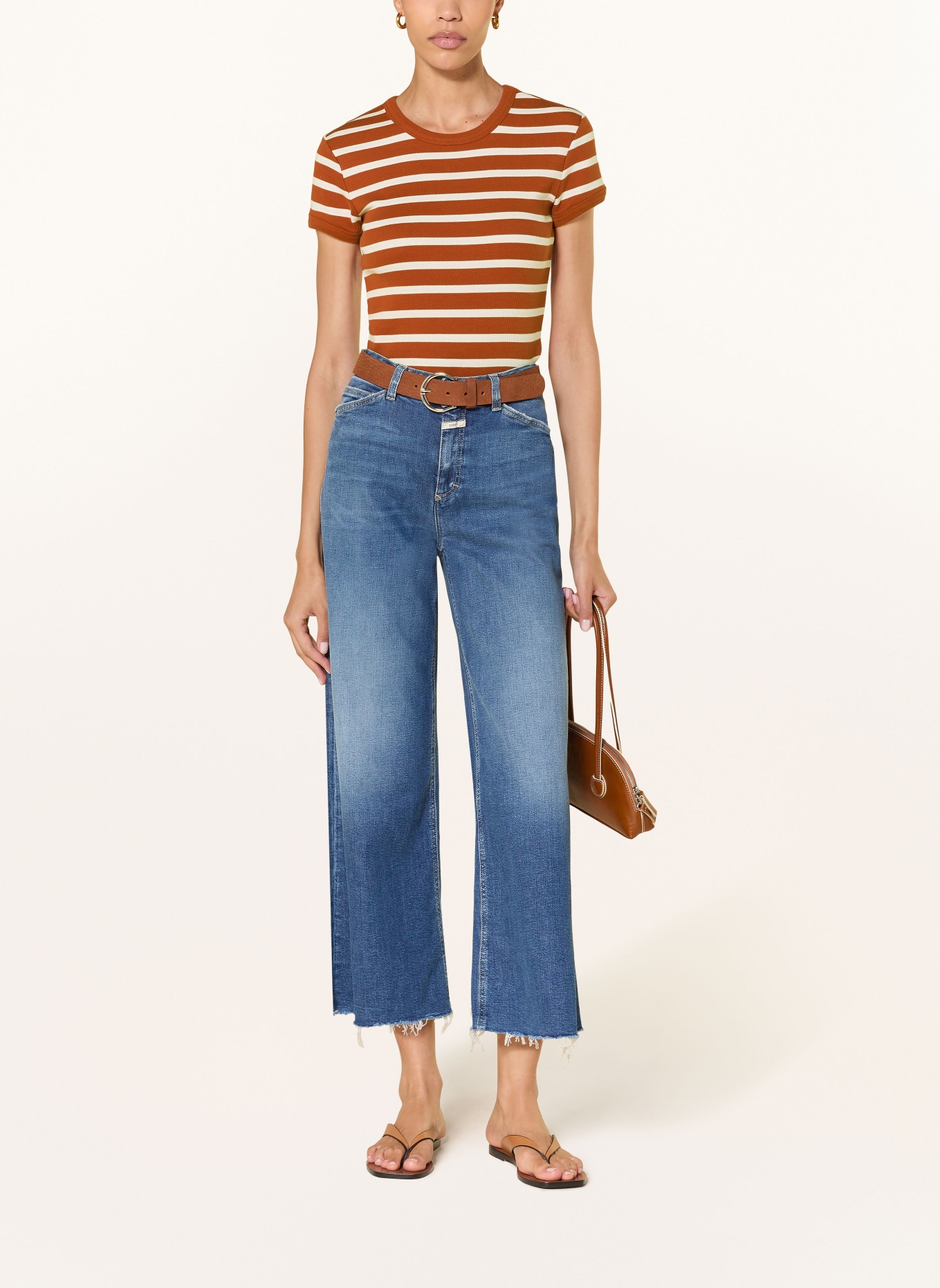 CLOSED T-shirt: BRUIN / CRÈME / WIT