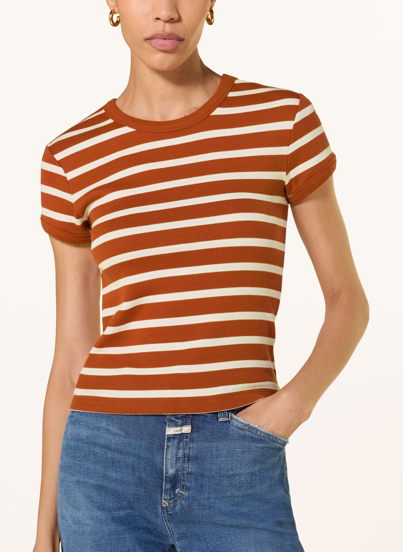 CLOSED T-shirt: BRUIN / CRÈME / WIT