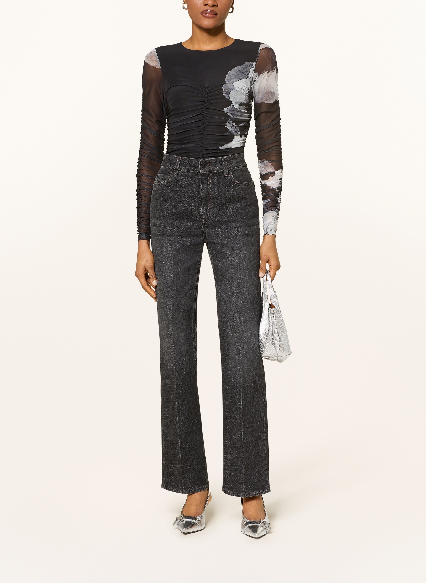 TED BAKER Blouse IKENA: DONKERGRIJS / LICHTGRIJS / WIT