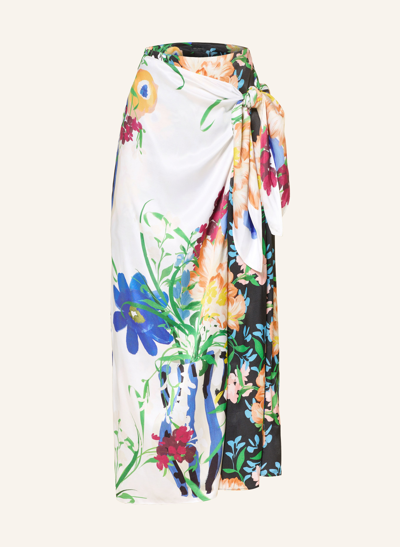 TED BAKER Satinrock ALLMIA in Wickeloptik: WEISS / BLAU / SCHWARZ