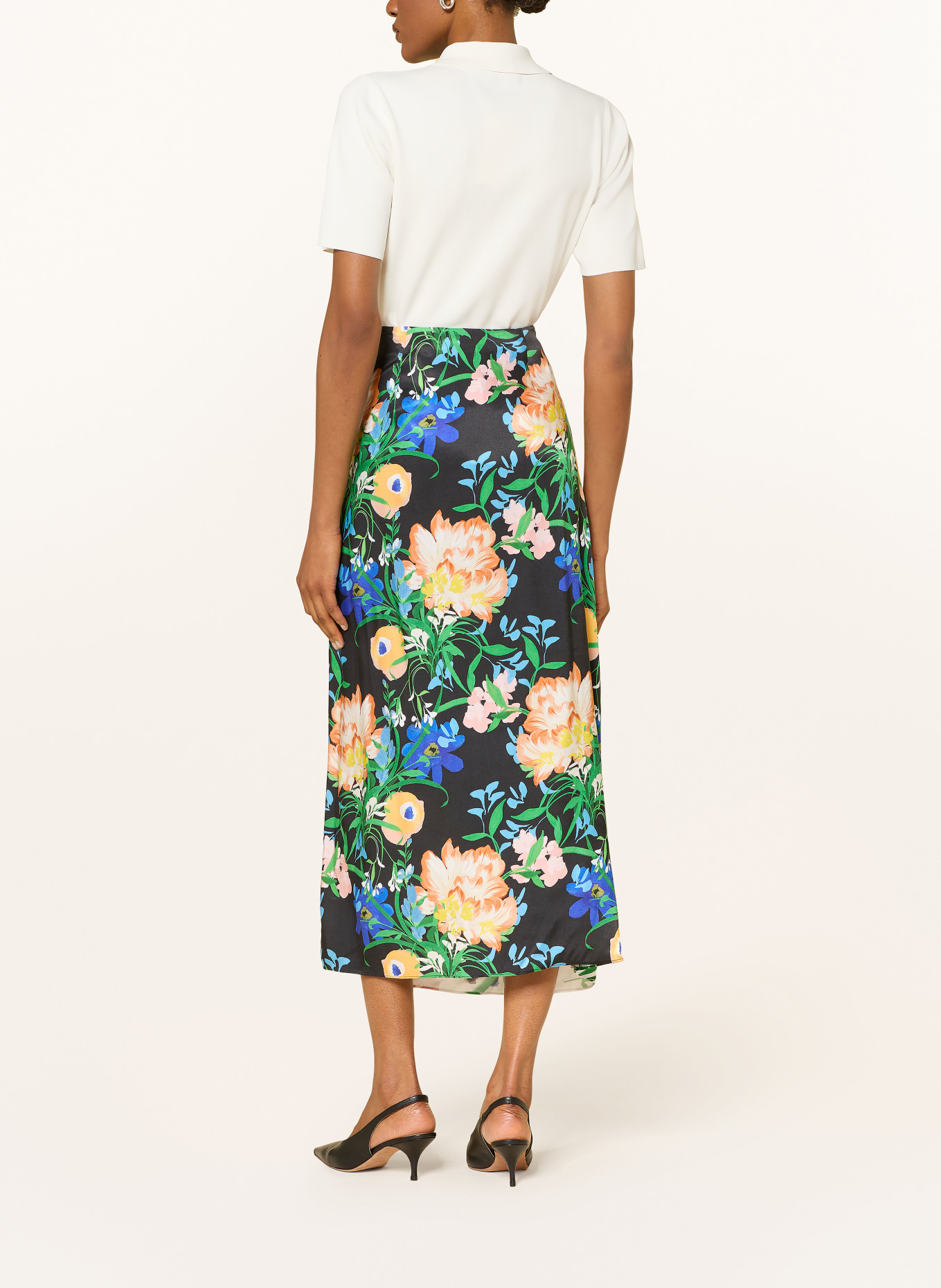 TED BAKER Satinrock ALLMIA in Wickeloptik: WEISS / BLAU / SCHWARZ