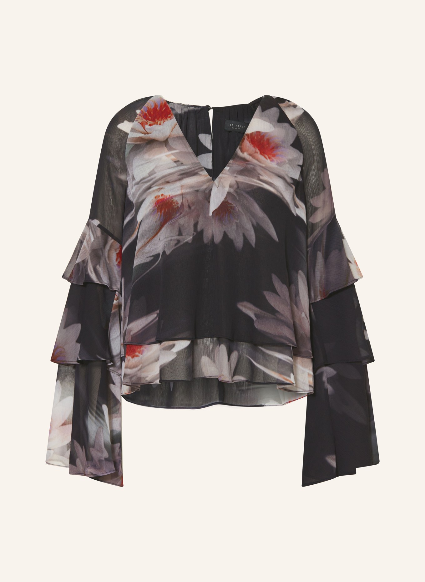 TED BAKER Bluzka JARLAH z falbanami: CZIEMNOSZARY / JASKRAWY POMARAŃCZOWY / ZIELONY