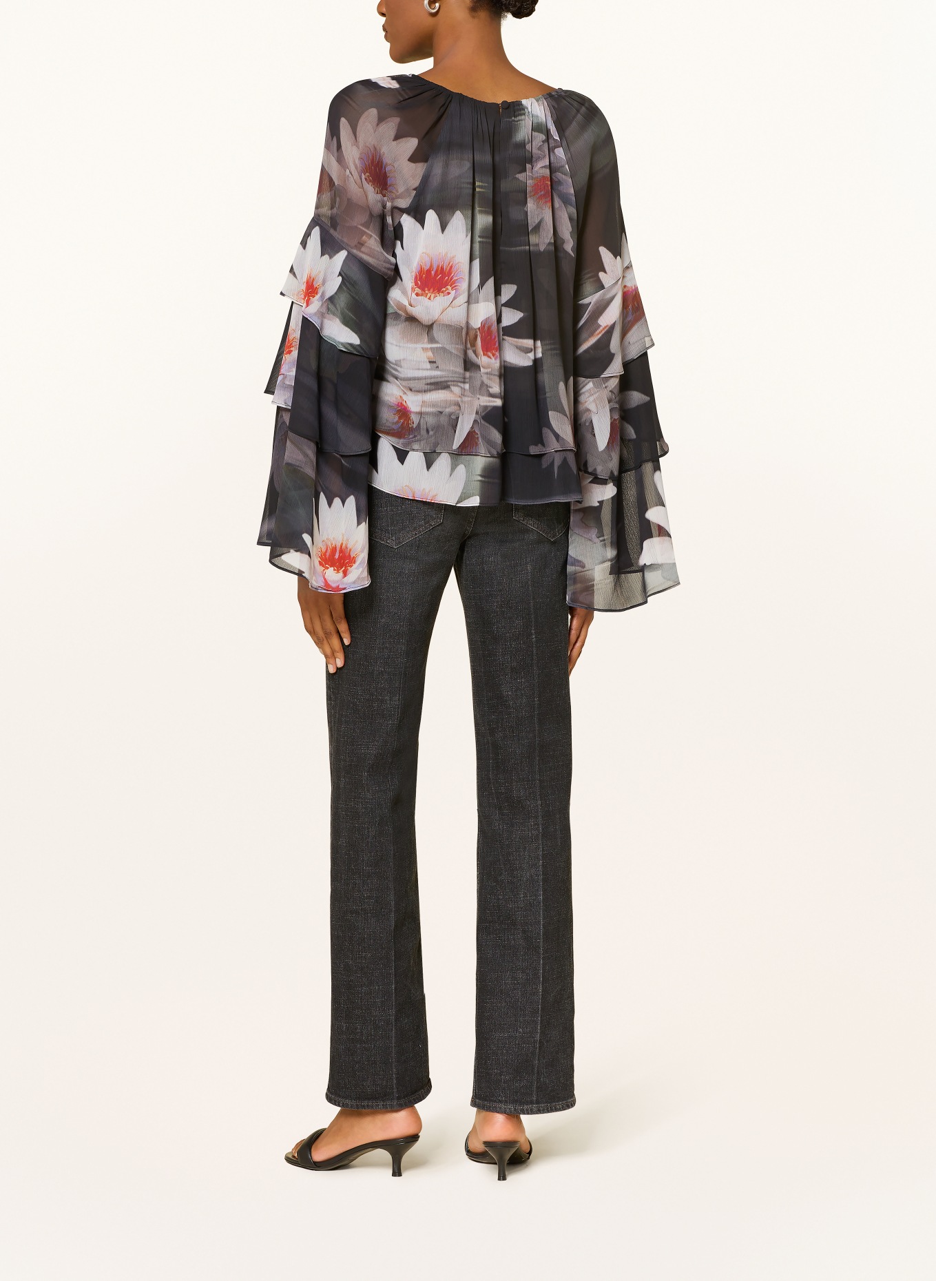 TED BAKER Bluzka JARLAH z falbanami: CZIEMNOSZARY / JASKRAWY POMARAŃCZOWY / ZIELONY