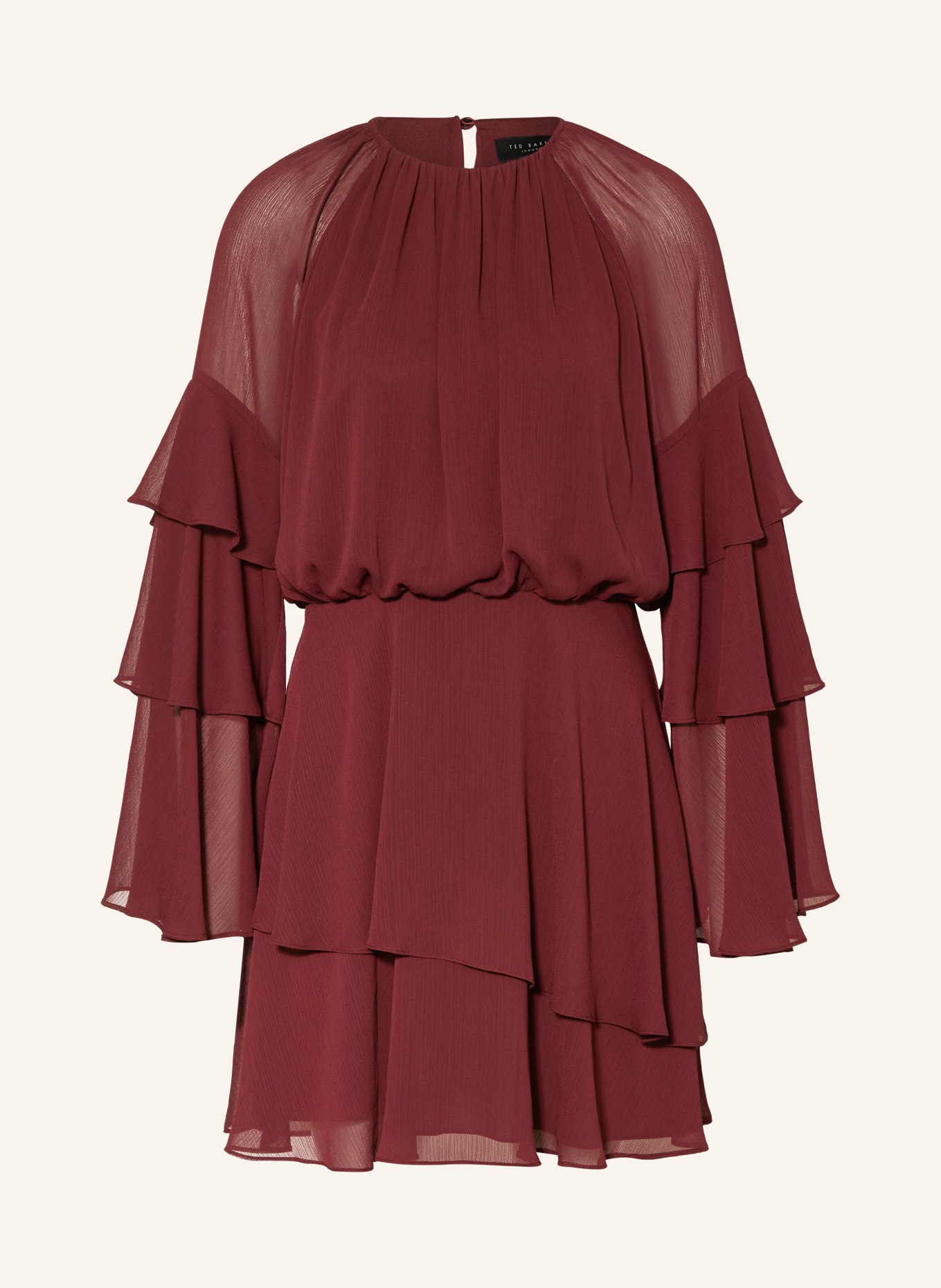 TED BAKER Jurk SERENTO met volants: DONKERROOD