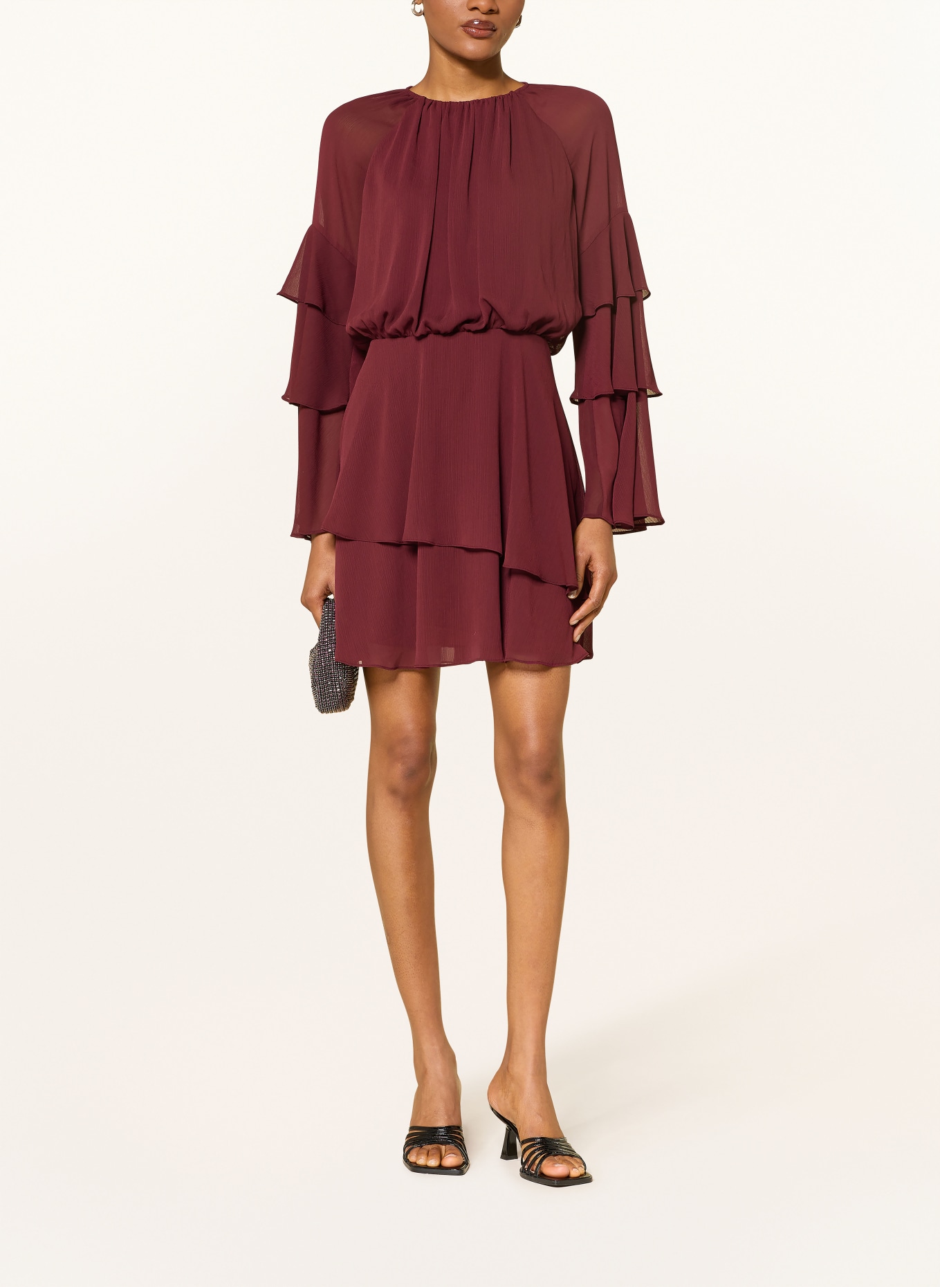TED BAKER Jurk SERENTO met volants: DONKERROOD