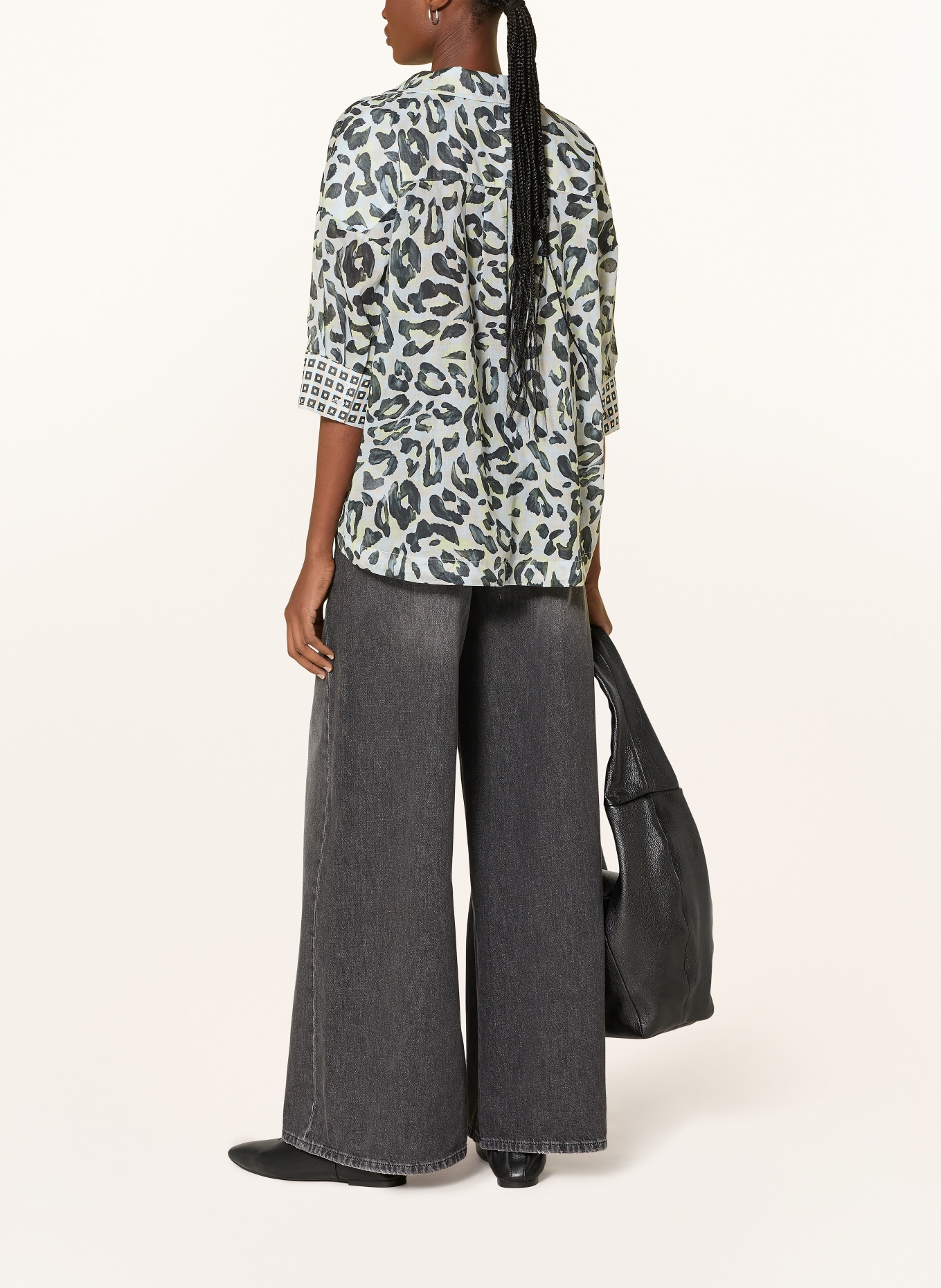 CATNOIR Blusenshirt mit 3/4-Arm: BLAUGRAU / DUNKELGRAU / HELLGRÜN