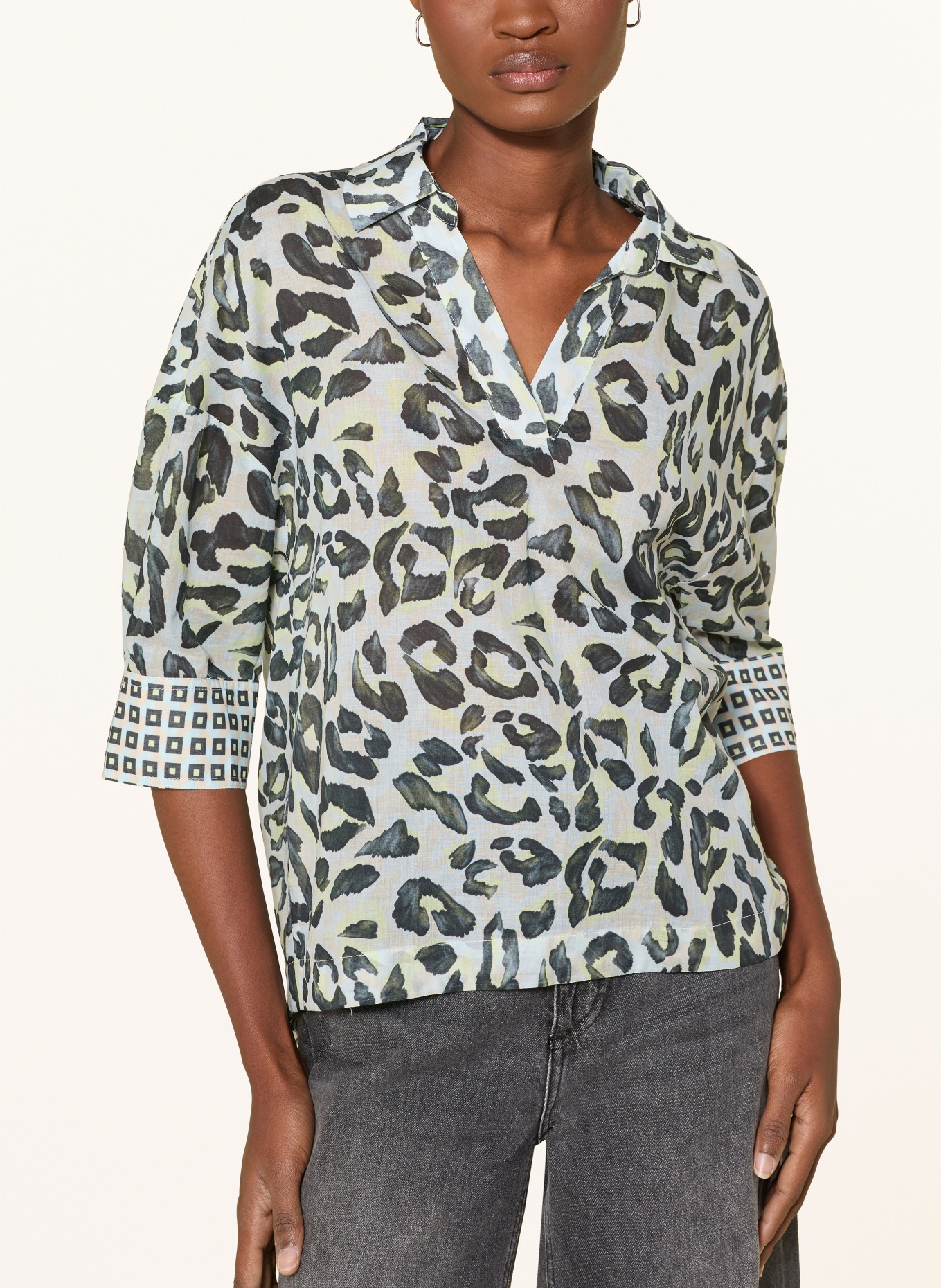 CATNOIR Blusenshirt mit 3/4-Arm: BLAUGRAU / DUNKELGRAU / HELLGRÜN