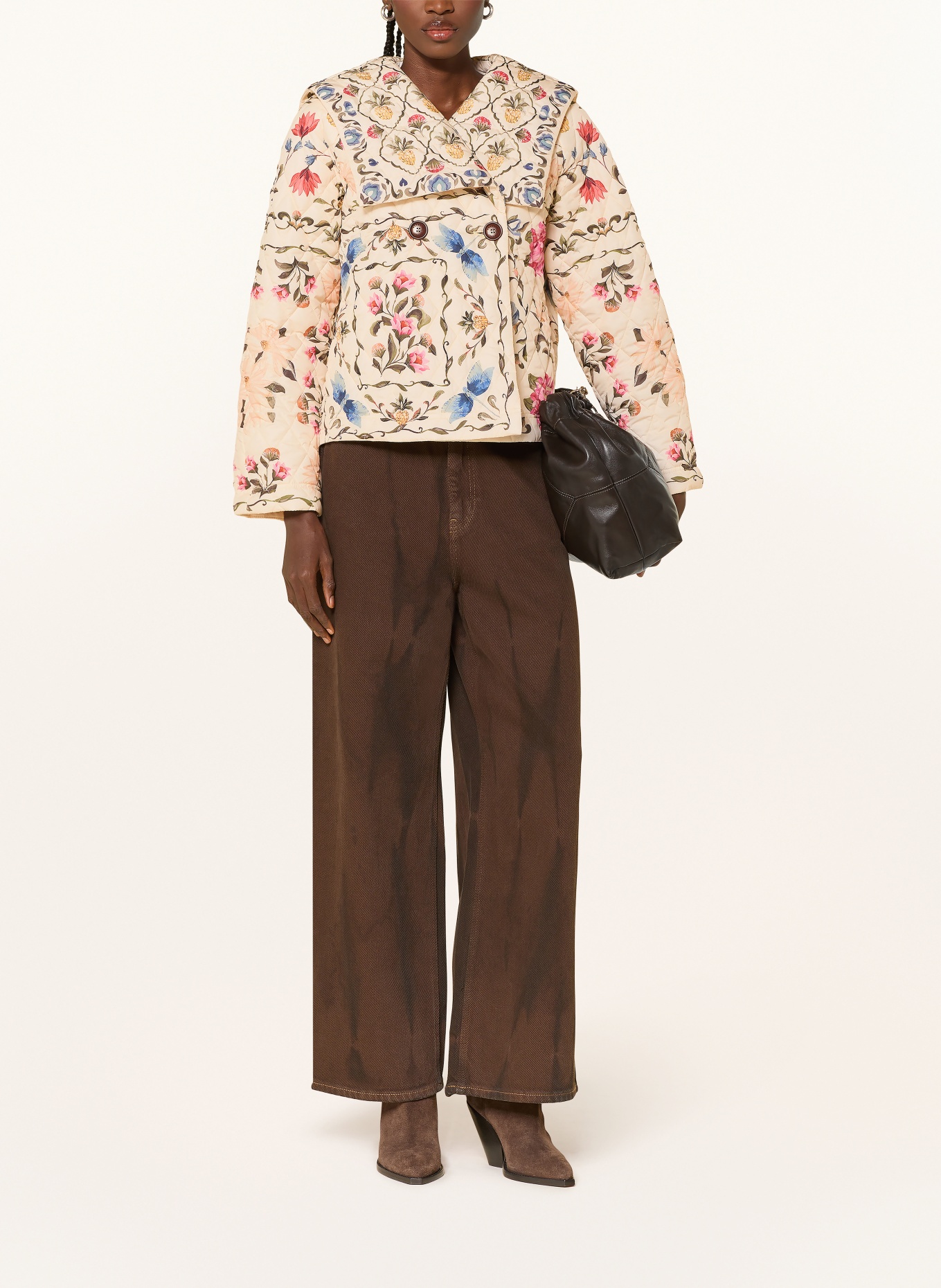 Barbour AZELIA Quilted Jacket: ECRU / PINK / DARK GREEN