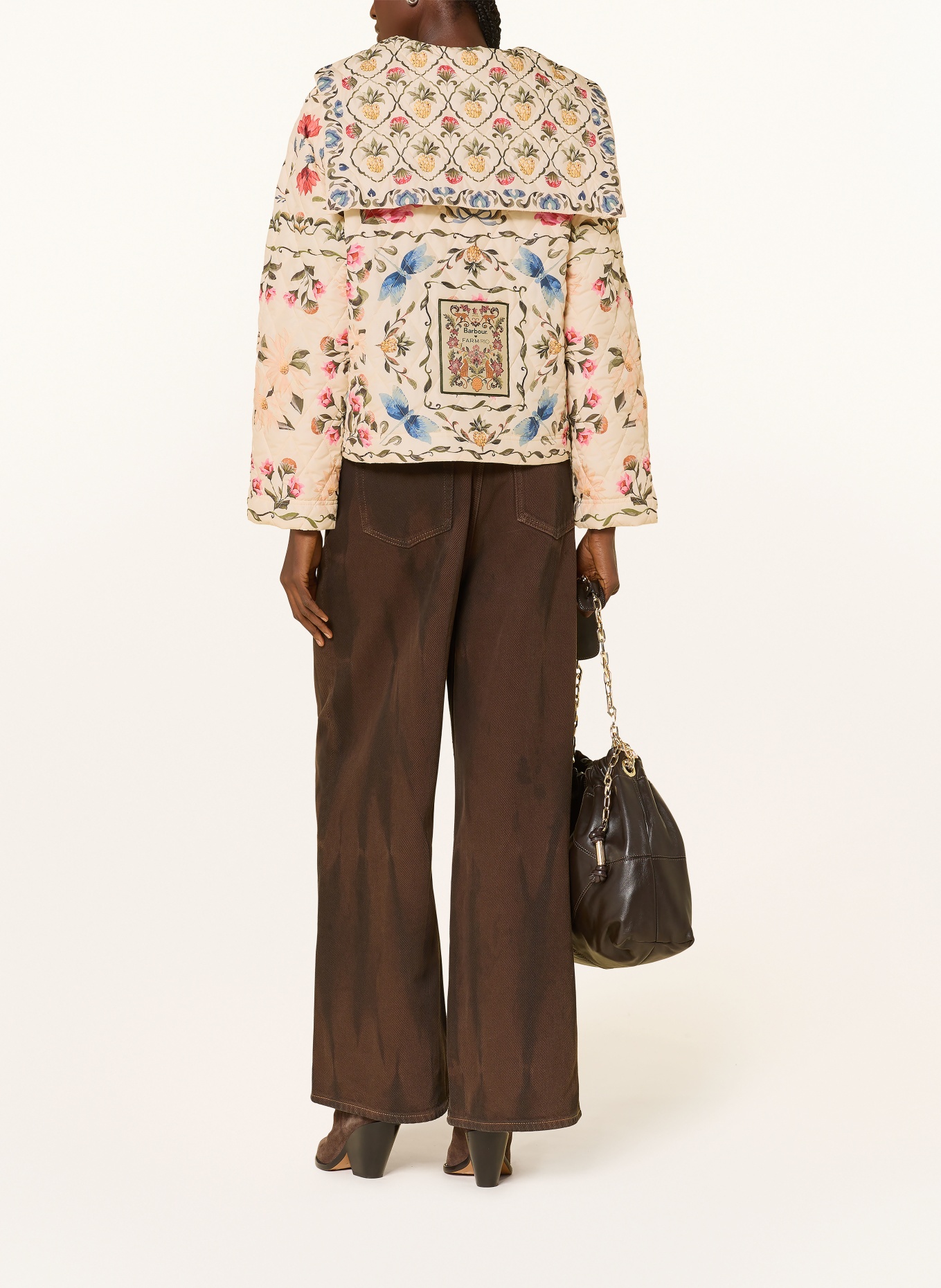 Barbour AZELIA Quilted Jacket: ECRU / PINK / DARK GREEN