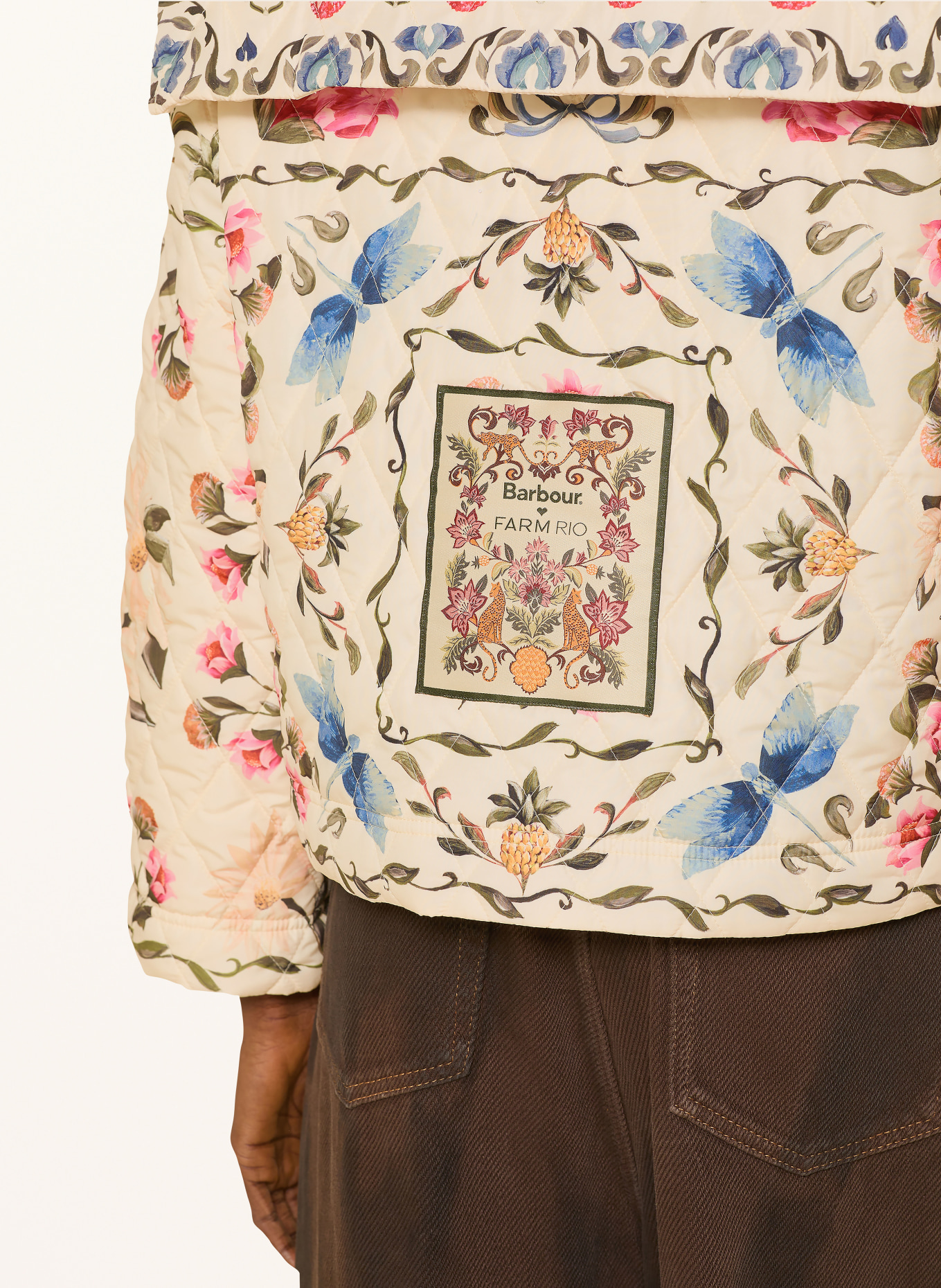 Barbour AZELIA Quilted Jacket: ECRU / PINK / DARK GREEN