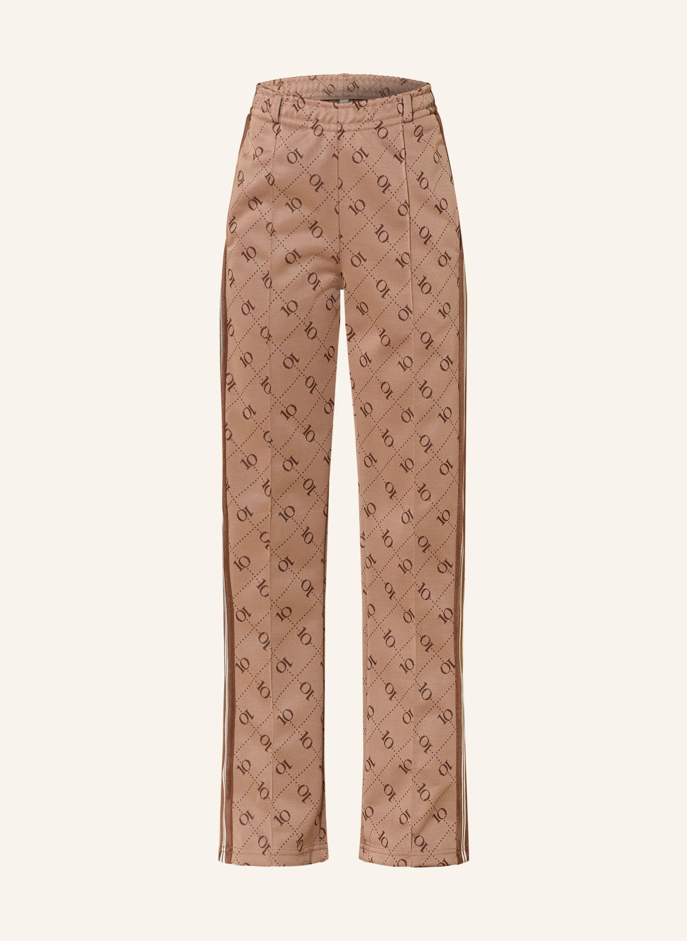10DAYS Track pants with braid stripes: BEIGE / BROWN
