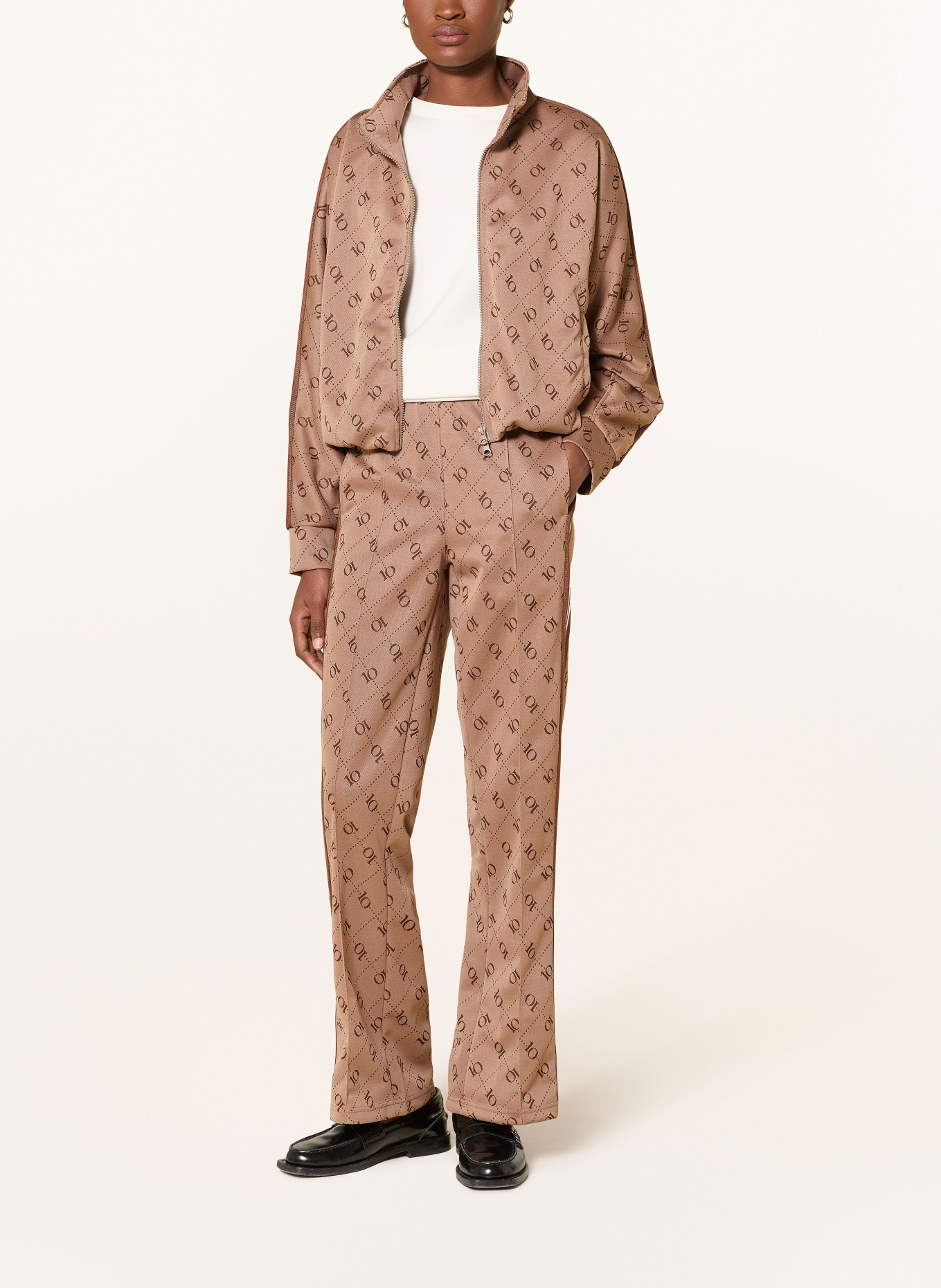 10DAYS Track pants with braid stripes: BEIGE / BROWN