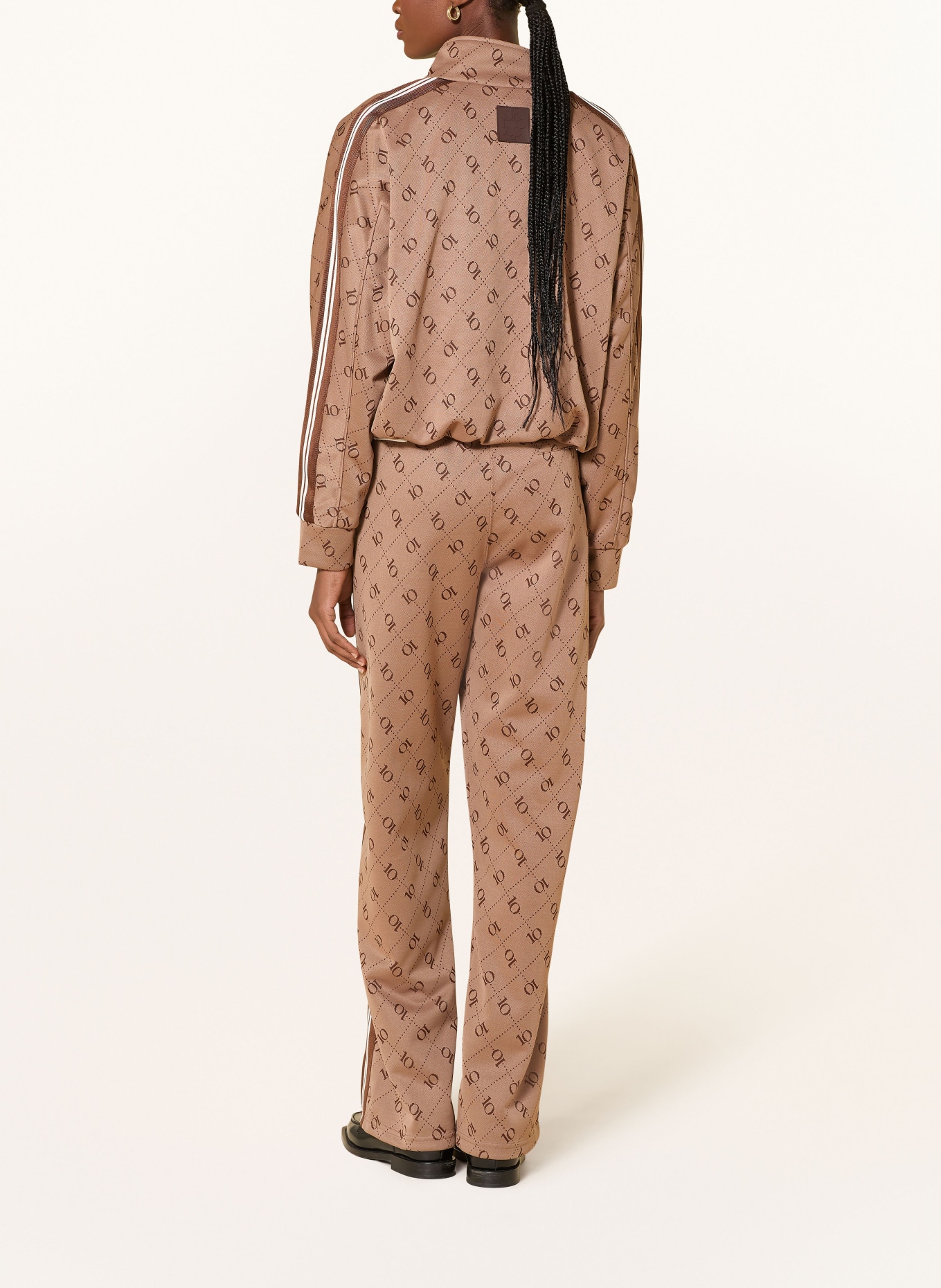 10DAYS Track pants with braid stripes: BEIGE / BROWN