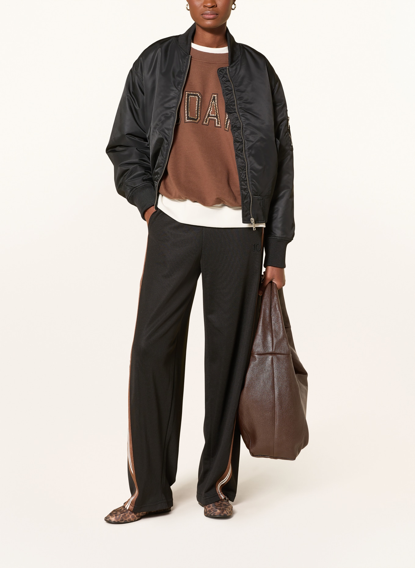 10DAYS Tepláky s pruhy: ČERNÁ / HNĚDÁ / BÍLÁ