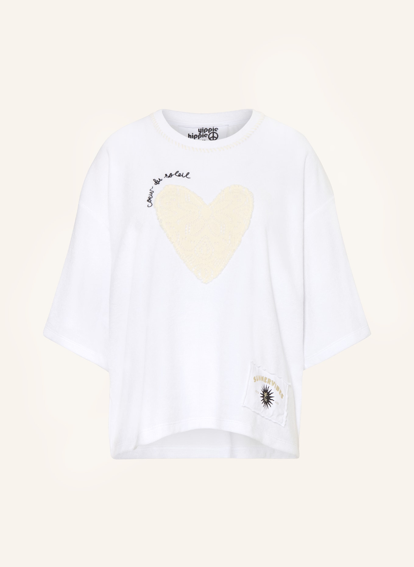 yippie hippie T-Shirt aus Frottee: WEISS / BEIGE