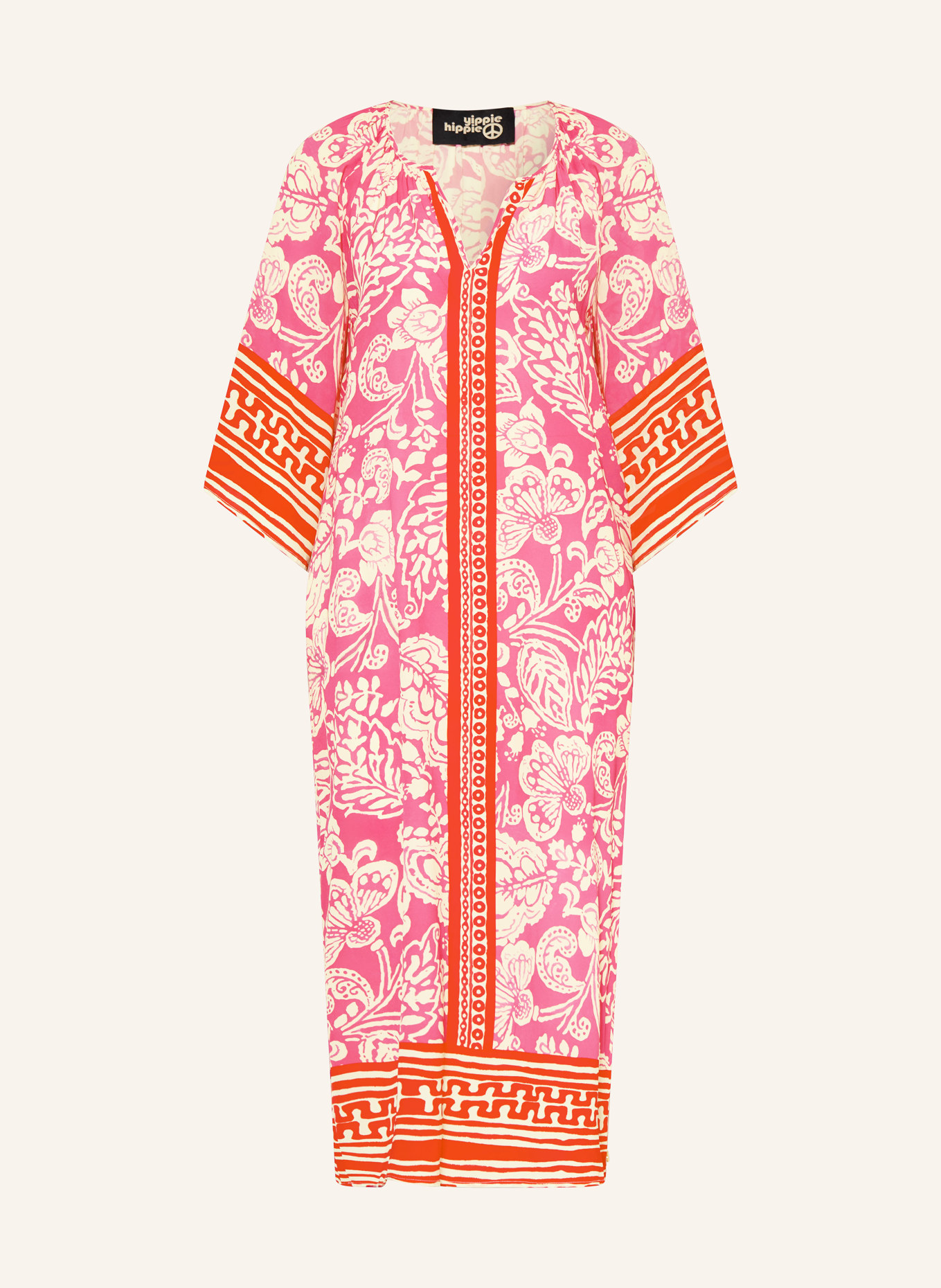 yippie hippie Kleid mit 3/4-Arm: PINK / WEISS