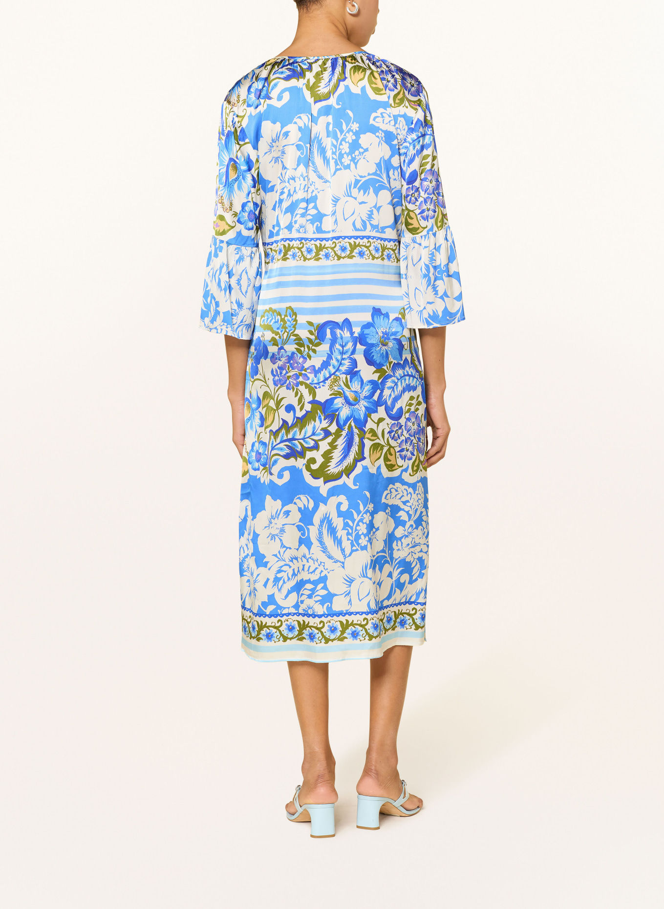 yippie hippie Satinkleid mit 3/4-Arm: HELLBLAU / OLIV / WEISS