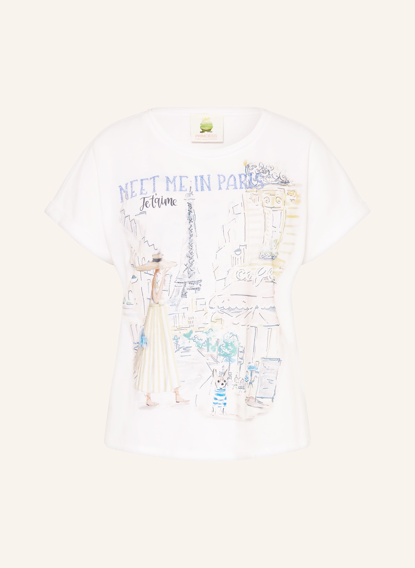 Princess GOES HOLLYWOOD T-Shirt mit Schmucksteinen: WEISS / GRÜN / BLAU