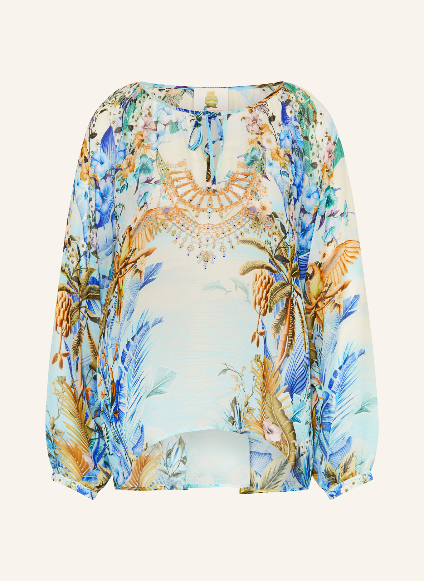 Princess GOES HOLLYWOOD Blusenshirt aus Seide mit Schmucksteinen: BLAU / GELB / GRÜN