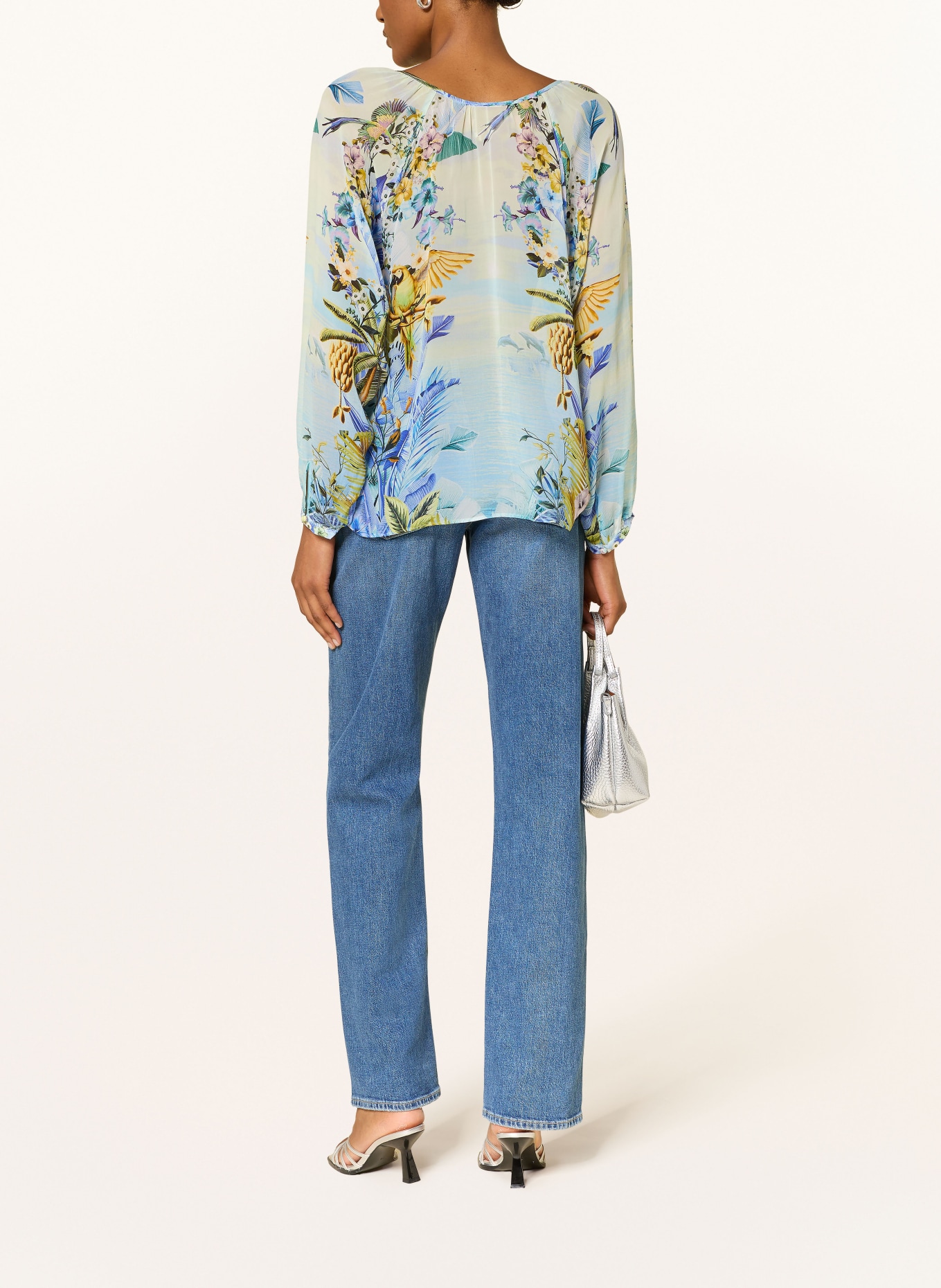 Princess GOES HOLLYWOOD Blusenshirt aus Seide mit Schmucksteinen: BLAU / GELB / GRÜN