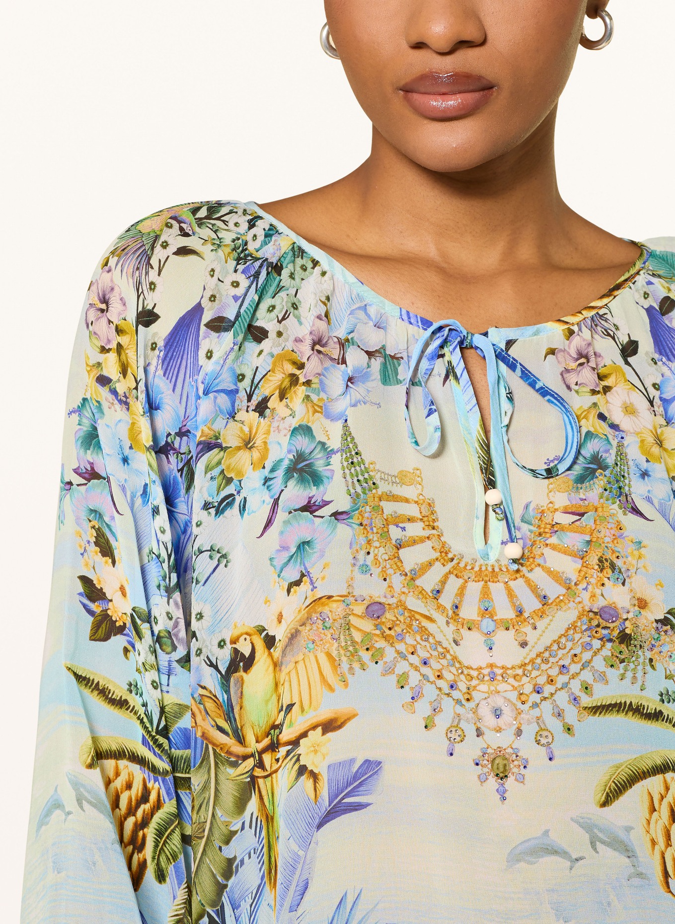 Princess GOES HOLLYWOOD Blusenshirt aus Seide mit Schmucksteinen: BLAU / GELB / GRÜN