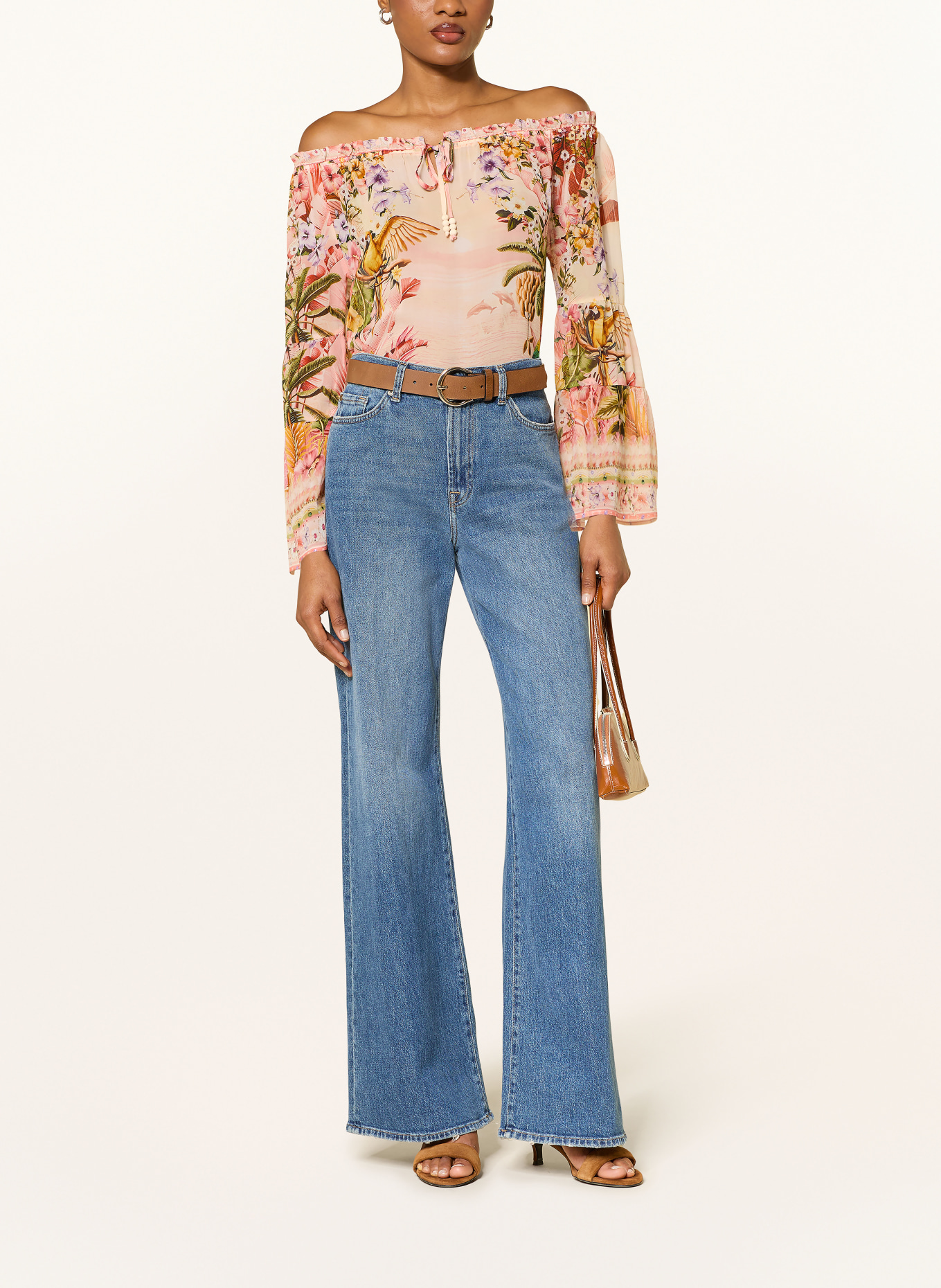 Princess GOES HOLLYWOOD Off-Shoulder-Bluse aus Seide: ROSÉ / LILA / GELB