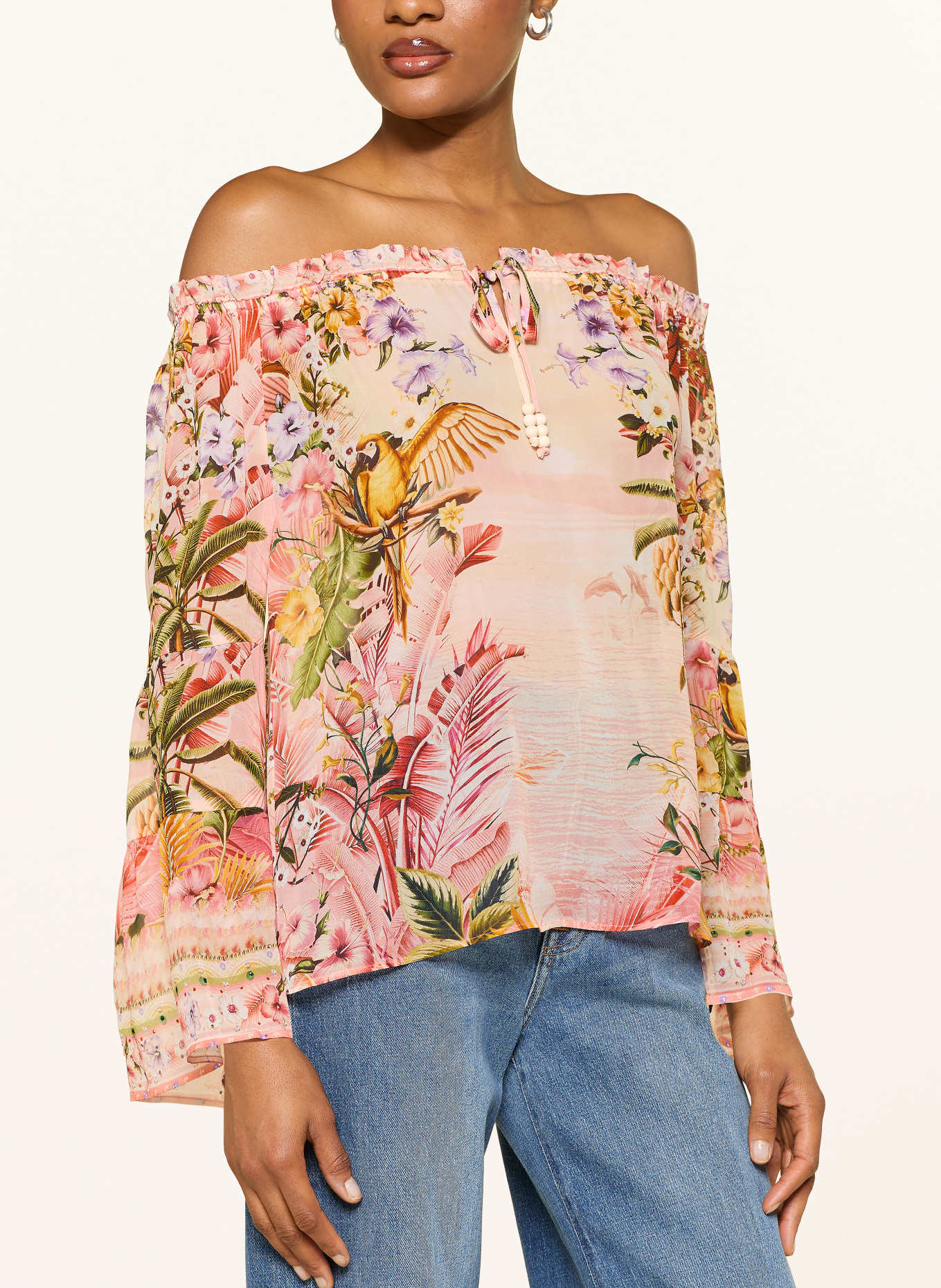 Princess GOES HOLLYWOOD Off-Shoulder-Bluse aus Seide: ROSÉ / LILA / GELB