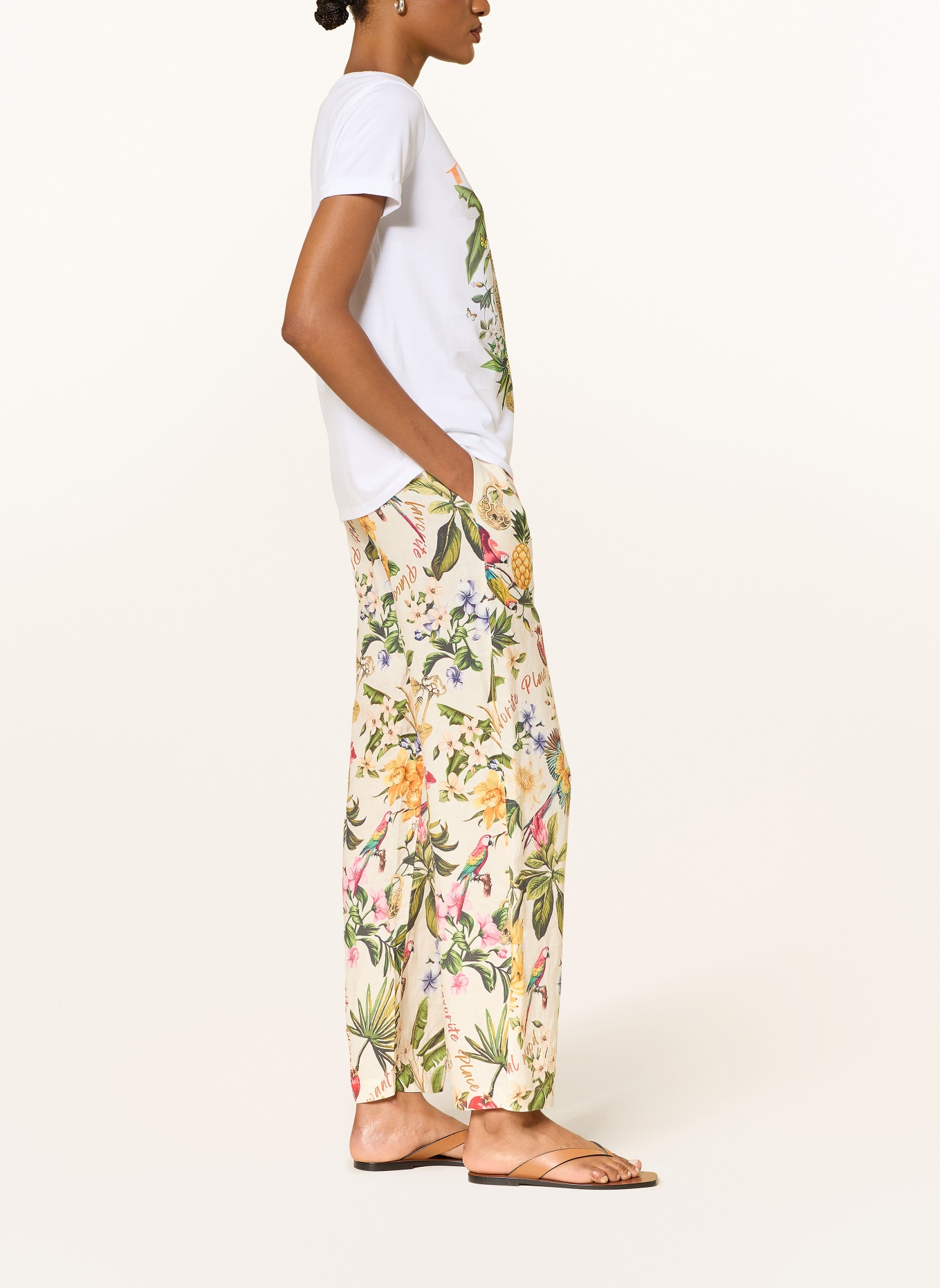 Princess GOES HOLLYWOOD Leinenhose: CREME / ROSA / GRÜN