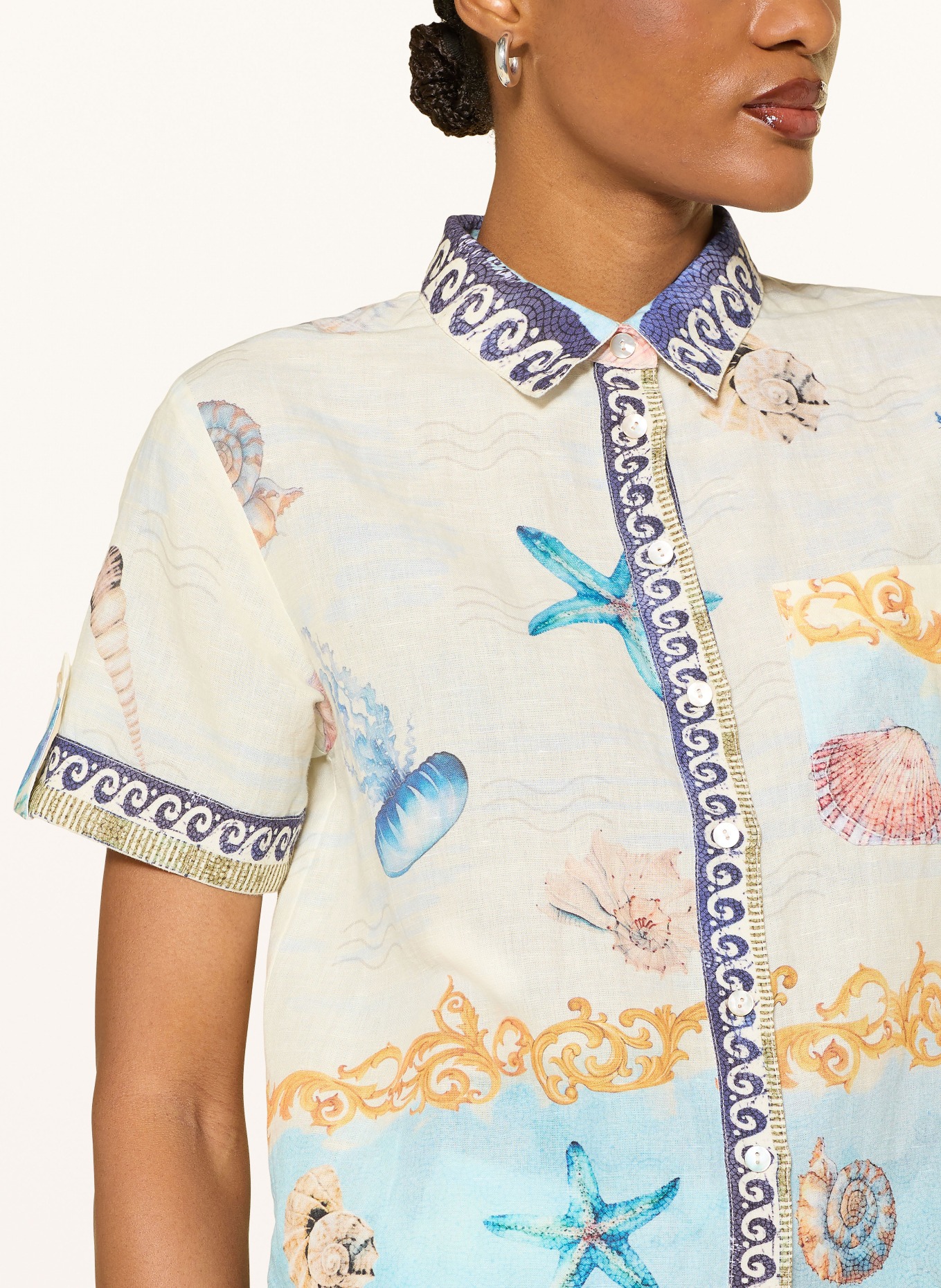 Princess GOES HOLLYWOOD Lněná košile: REŽNÁ / TMAVĚ ŽLUTÁ / TYRKYSOVÁ