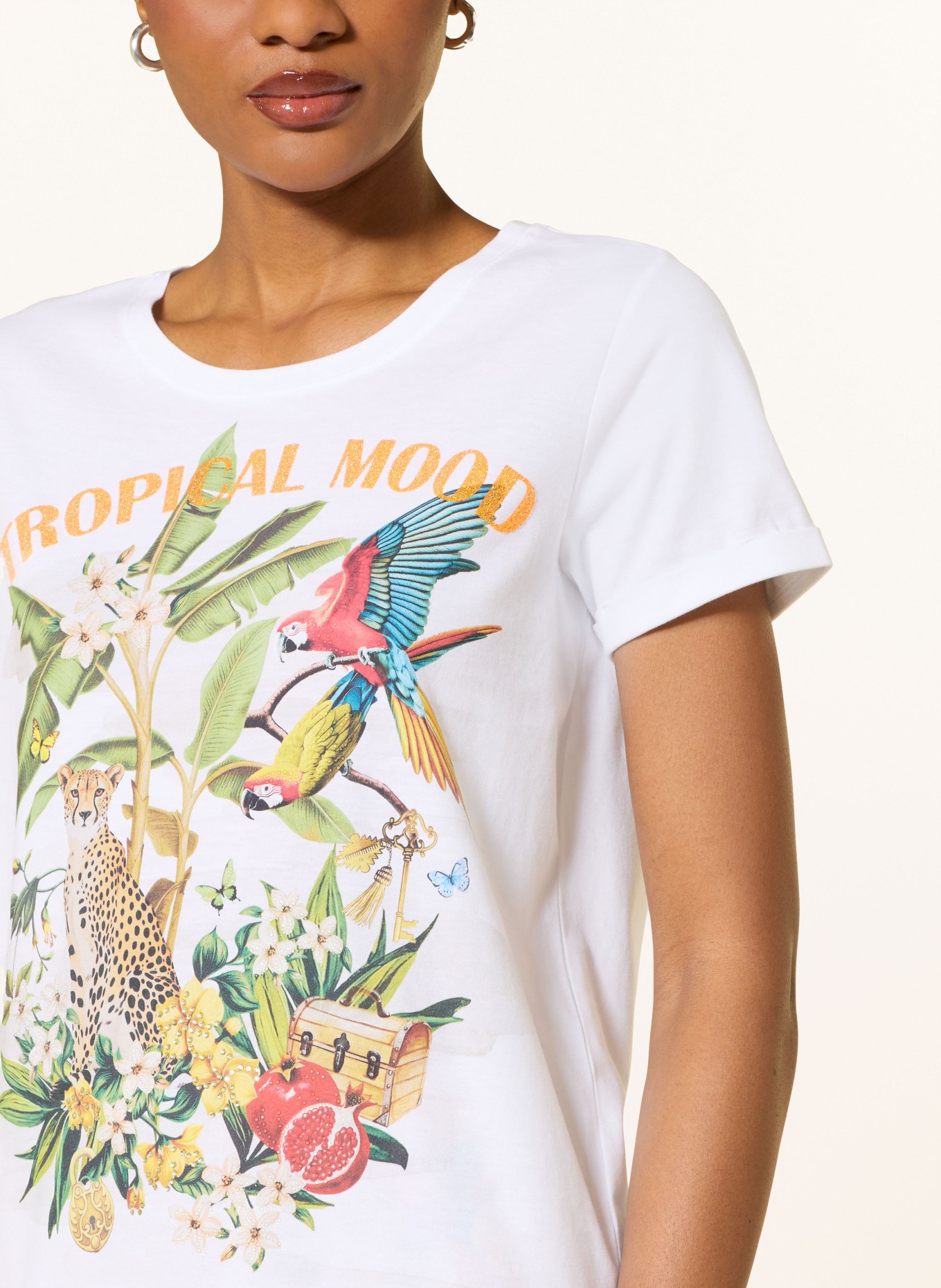 Princess GOES HOLLYWOOD T-Shirt mit Schmucksteinen: WEISS / ORANGE / GRÜN