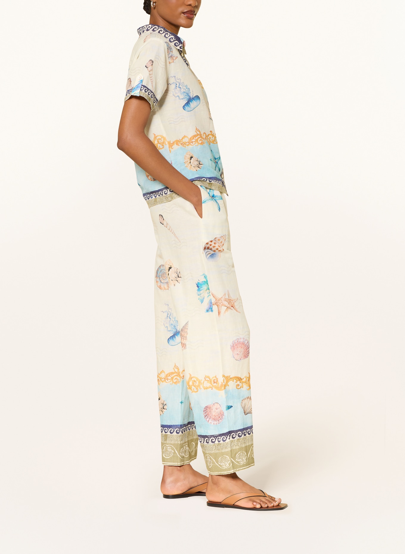 Princess GOES HOLLYWOOD linen pants: ECRU / DARK YELLOW / TURQUOISE