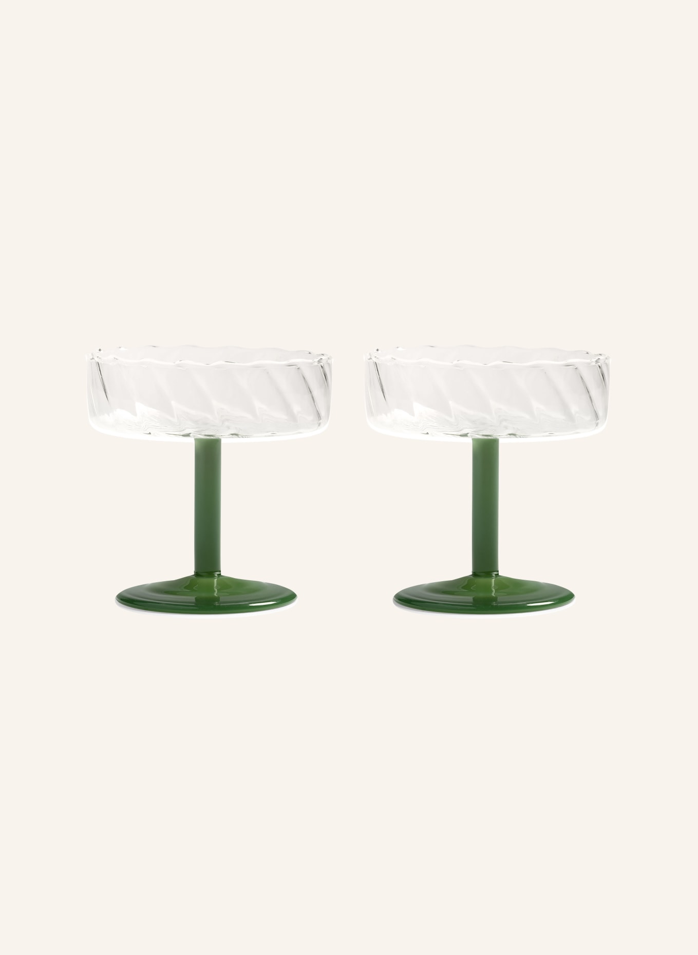 &k amsterdam Zestaw 2 kieliszków do szampana TWIRL: BIAŁY / CIEMNOZIELONY